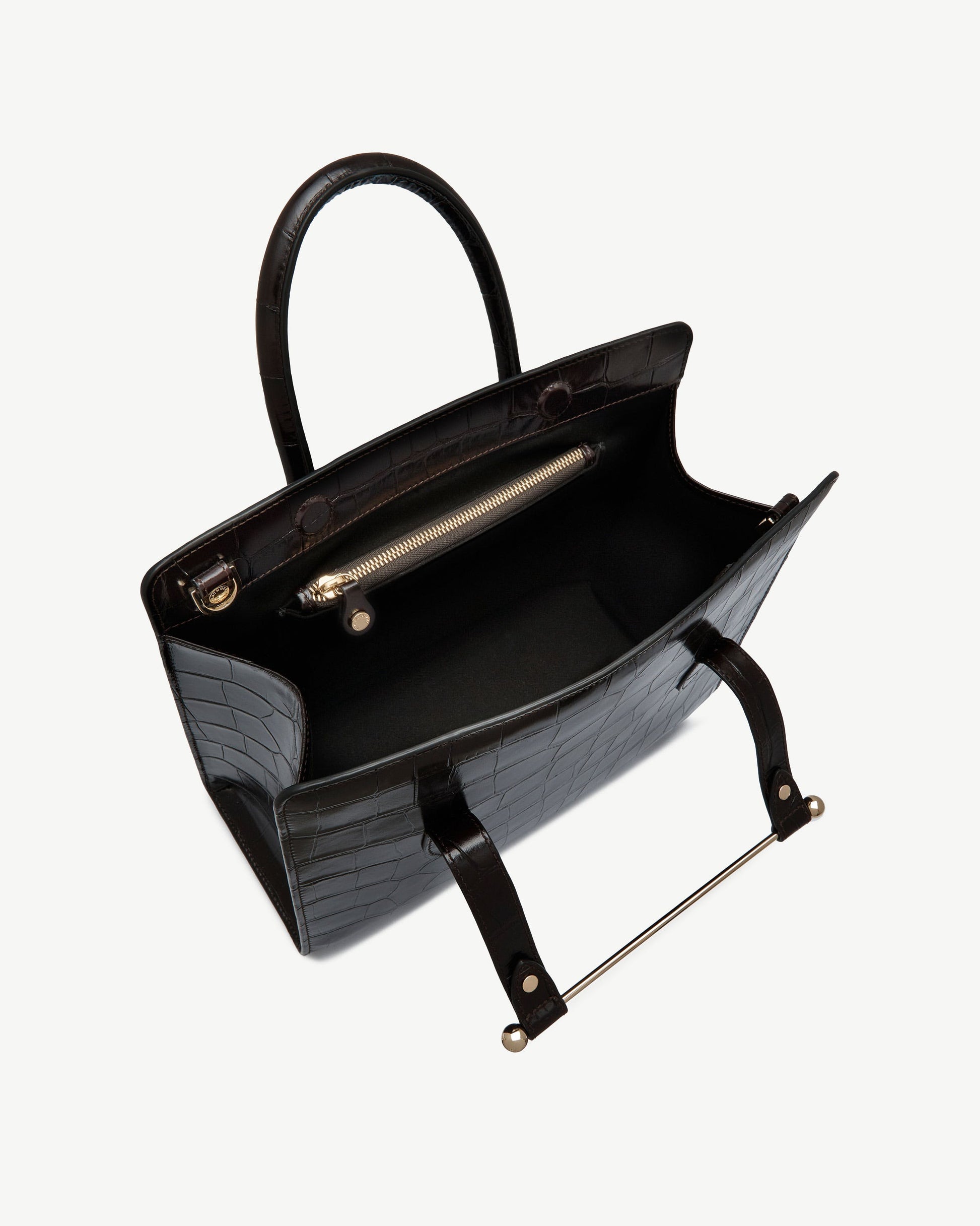 Midi Tote — Mahogany Croc-Embossed Leather