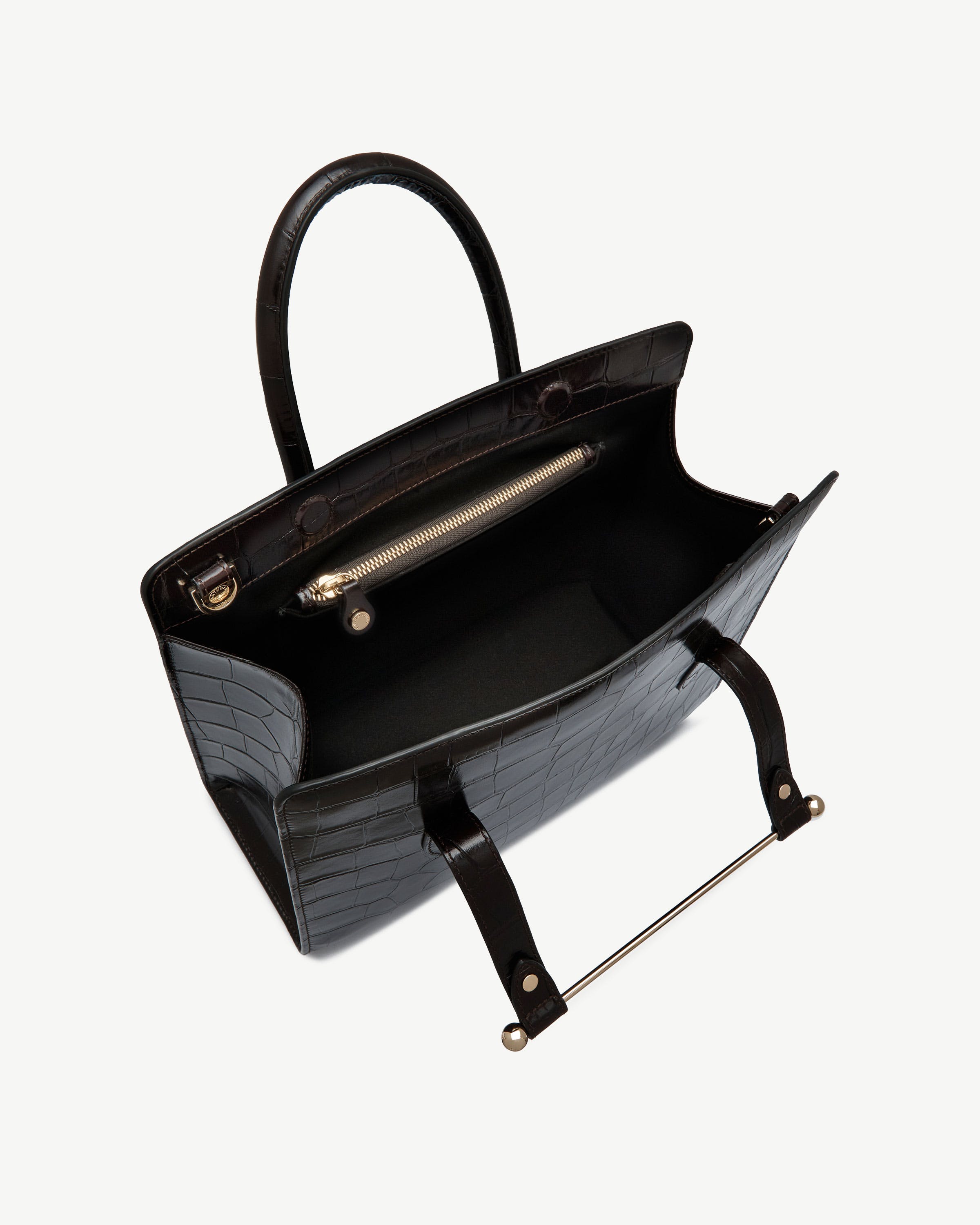 Midi Tote — Mahogany Croc-Embossed Leather