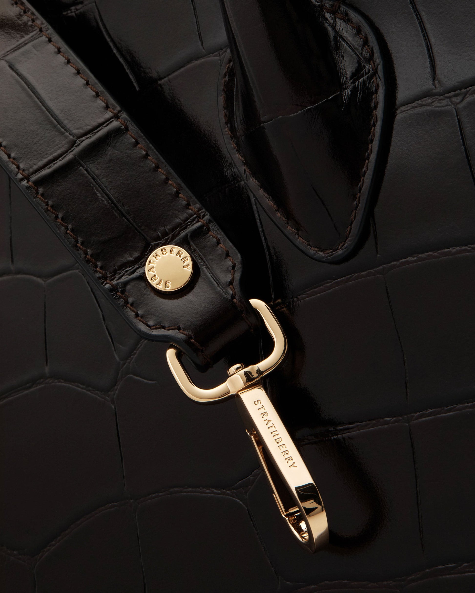 Midi Tote — Mahogany Croc-Embossed Leather