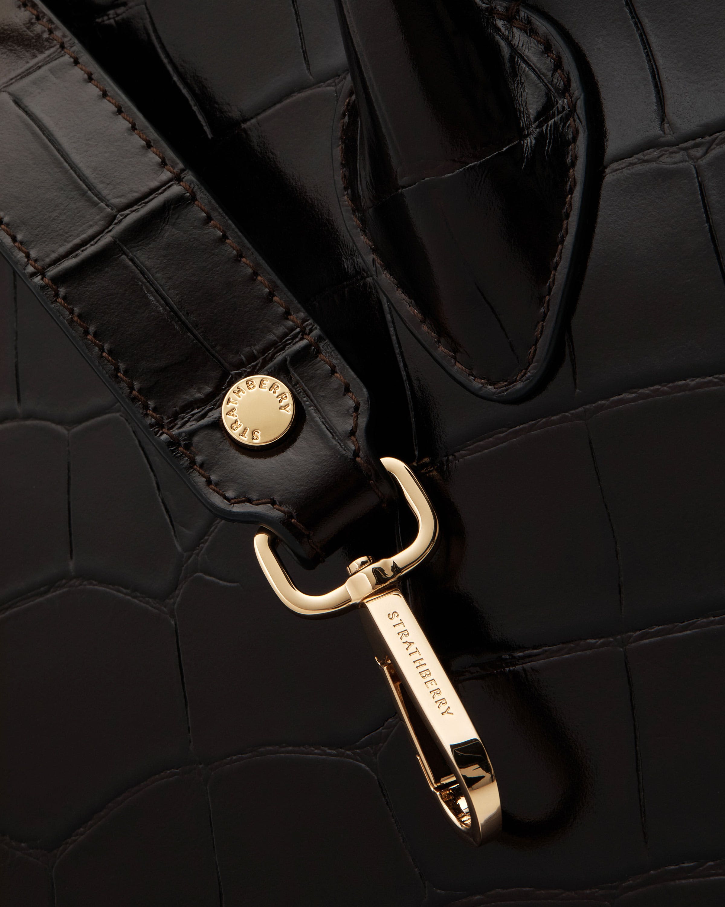 Midi Tote — Mahogany Croc-Embossed Leather