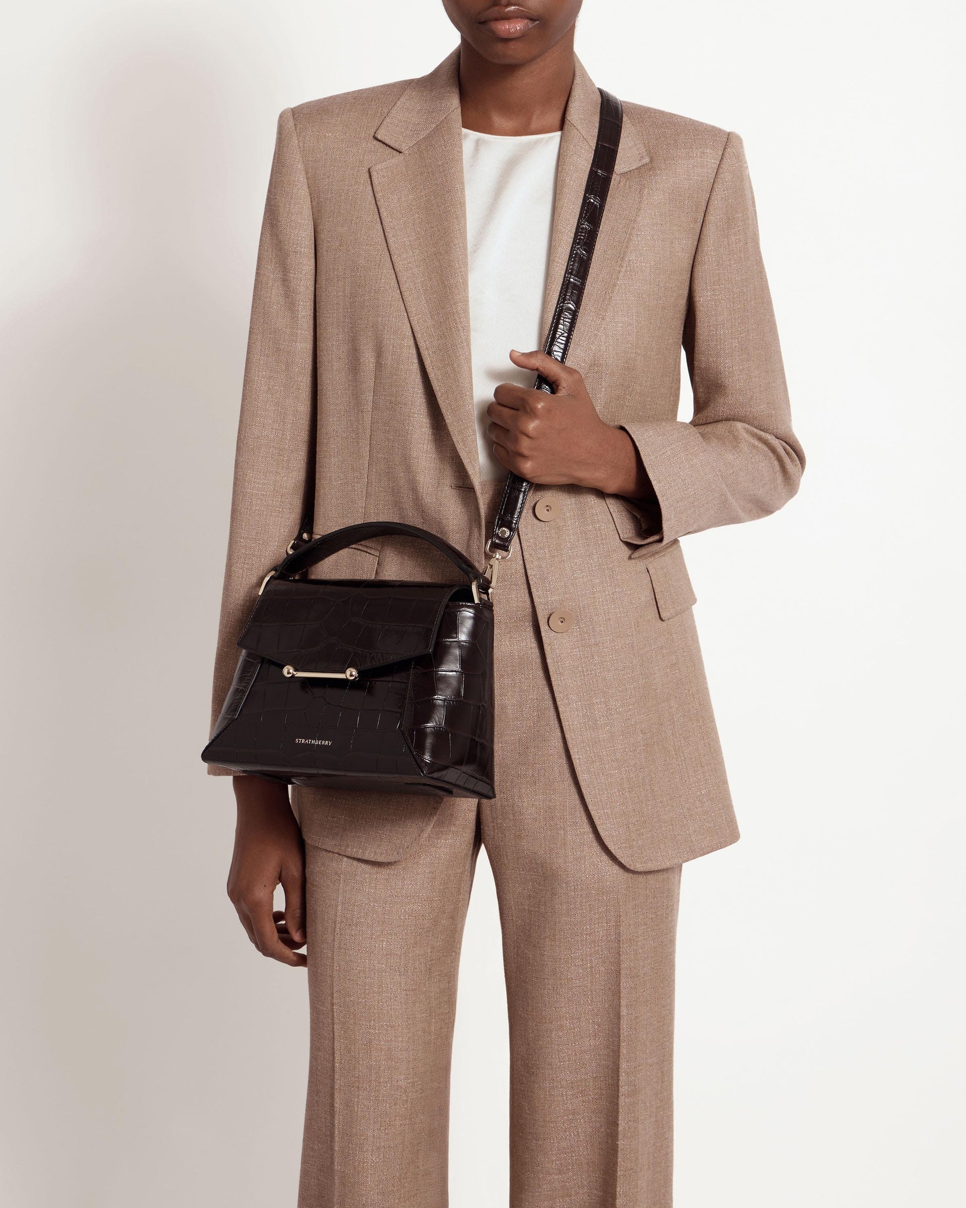 Mosaic Bag — Mahogany Croc-Embossed Leather