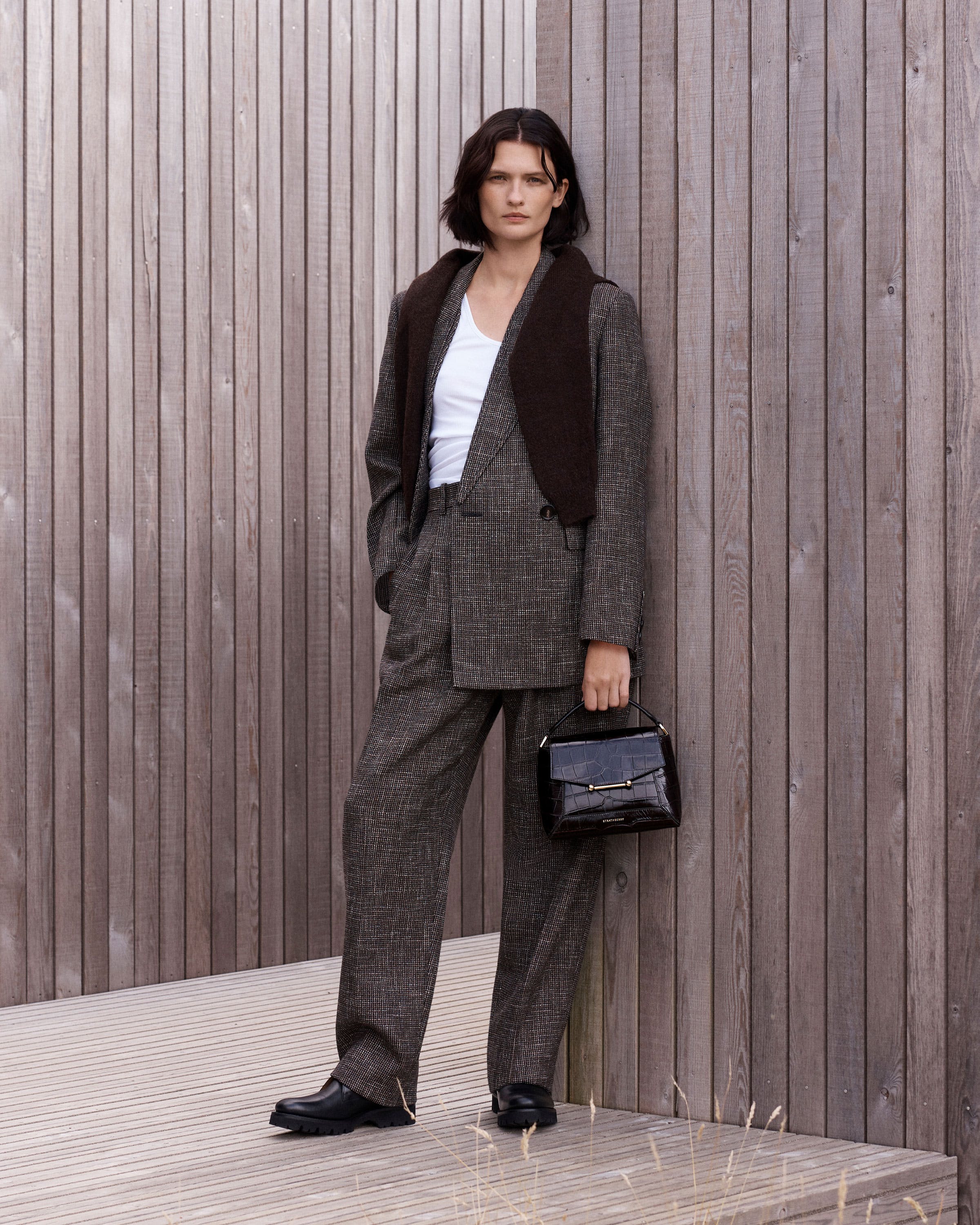 Mosaic Bag — Mahogany Croc-Embossed Leather