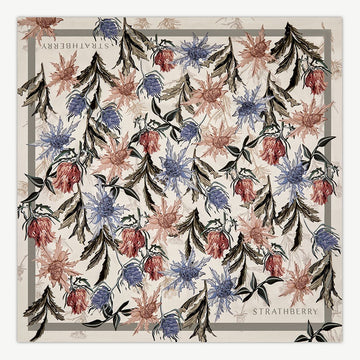 Silk Square Scarf — Vanilla & Forest Green Thistle Print