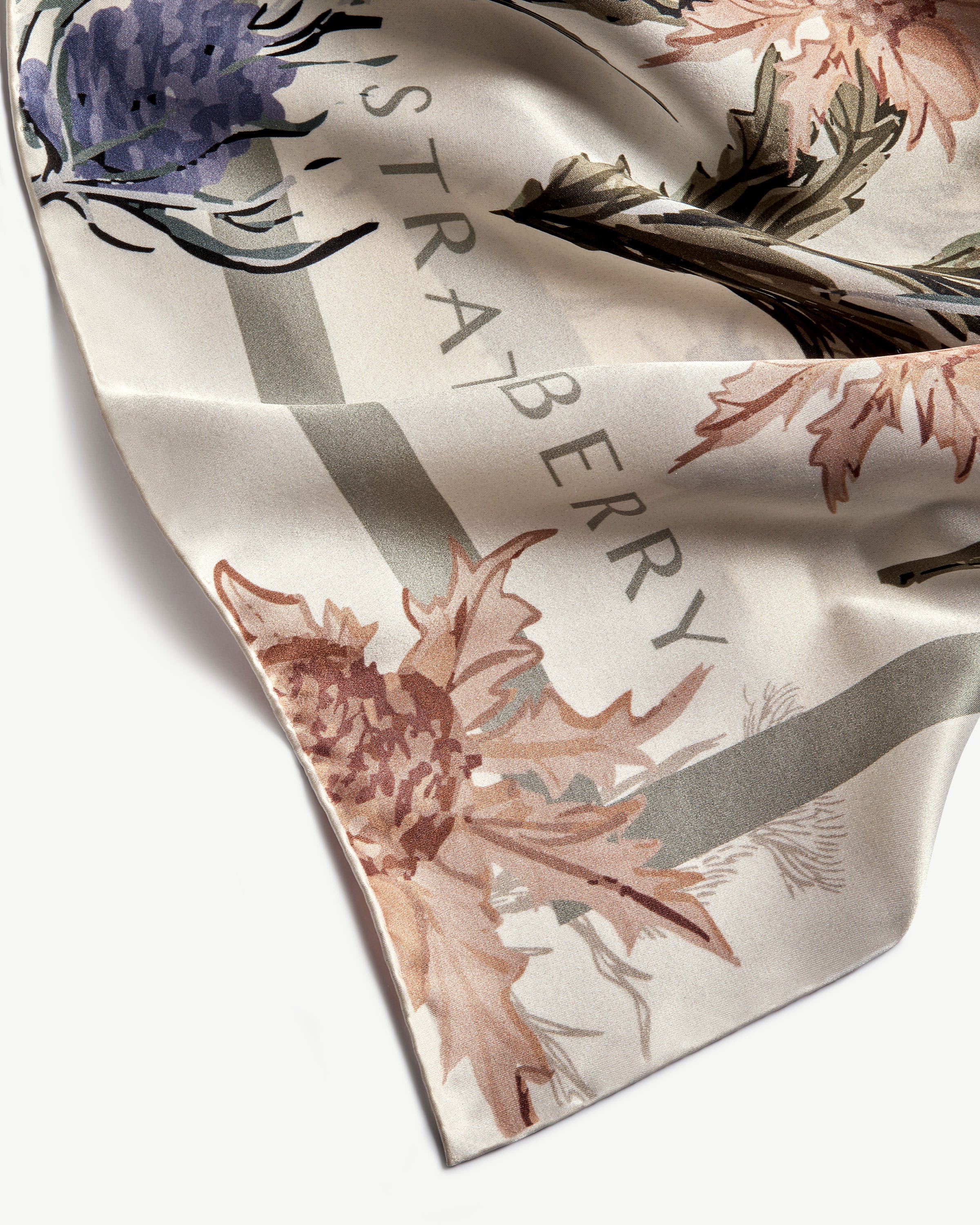 Silk Square Scarf — Vanilla & Forest Green Thistle Print