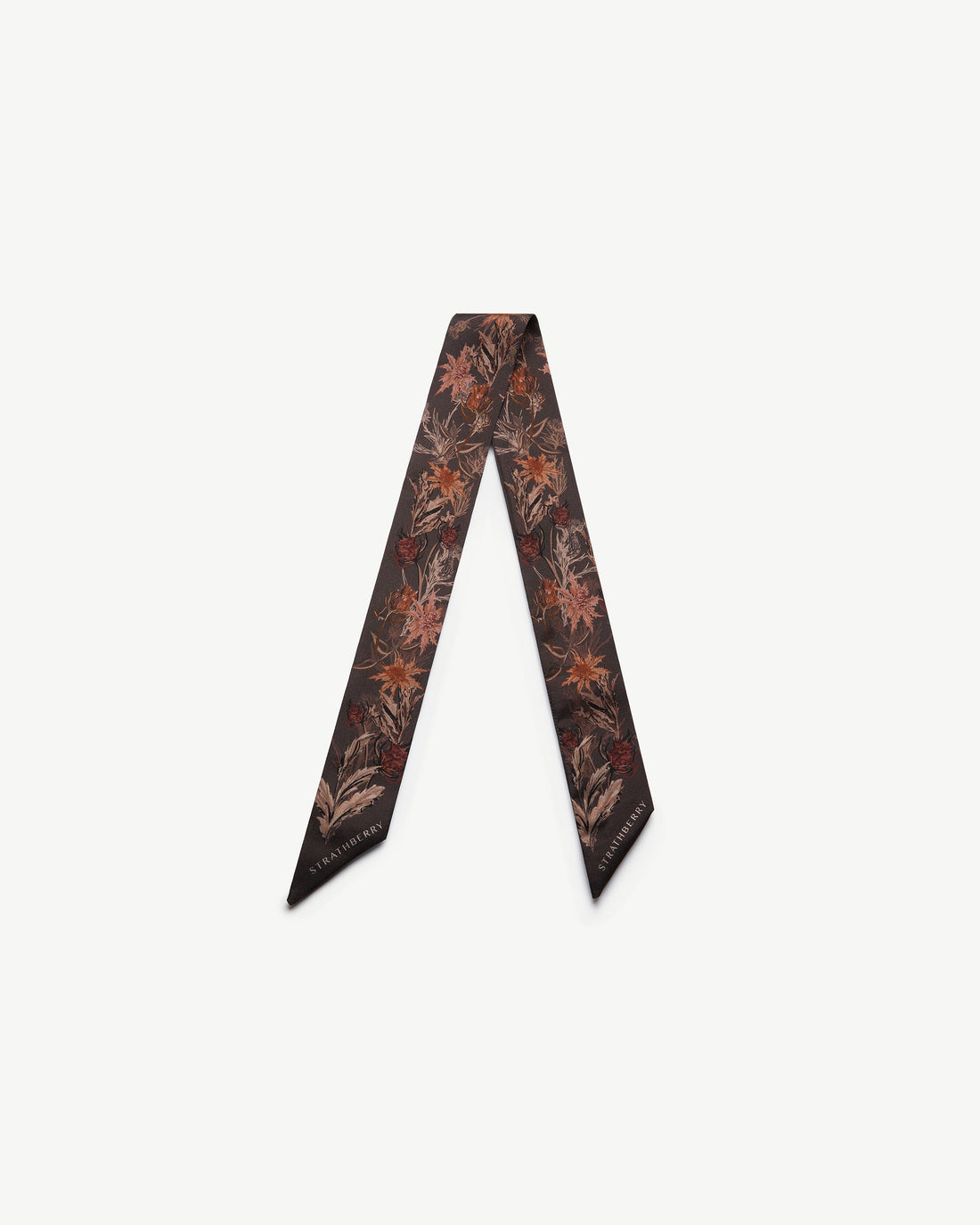 Silk Skinny Scarf — Espresso Thistle Print