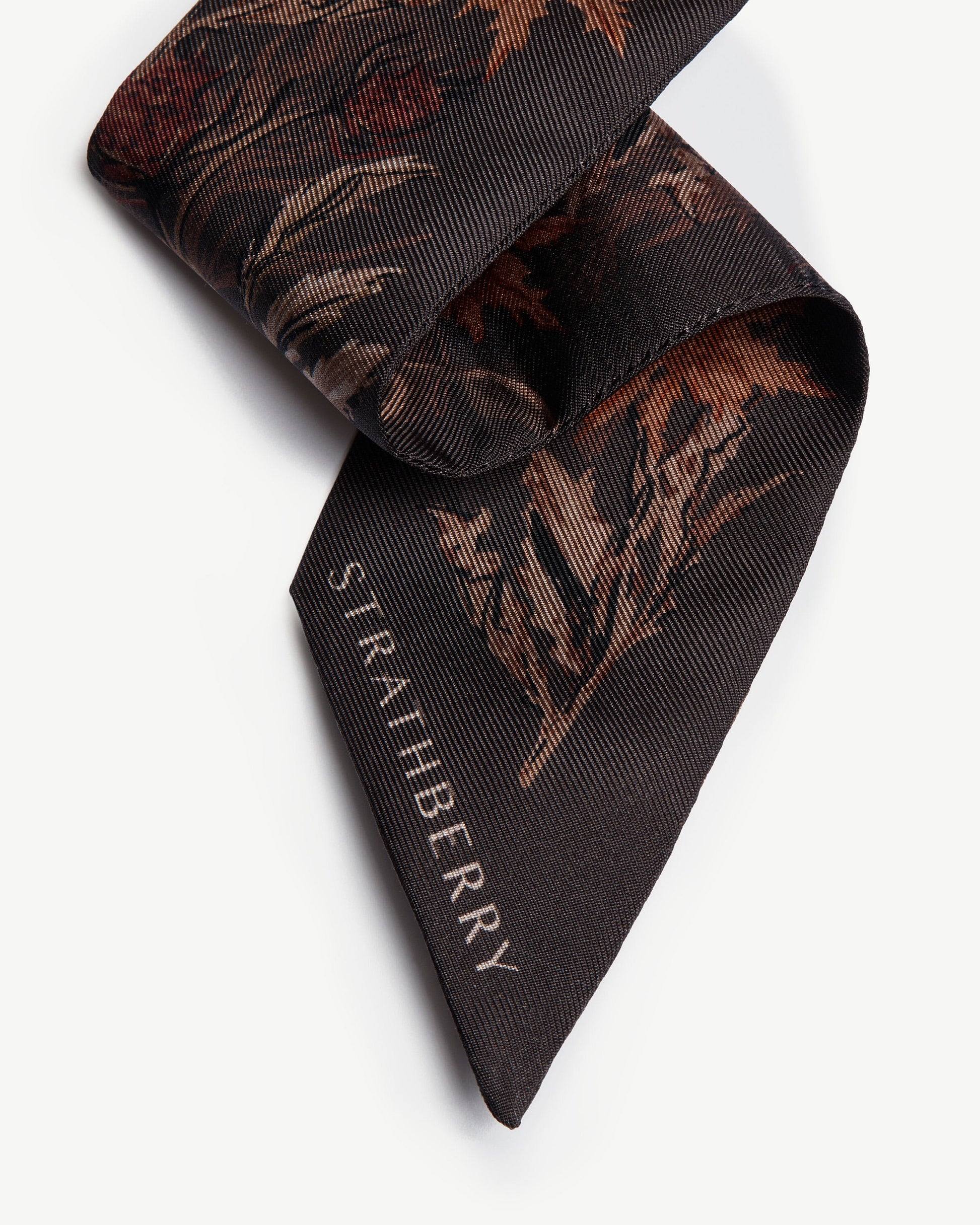 Silk Skinny Scarf — Espresso Thistle Print