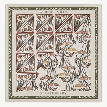 Silk Square Scarf — Geometric Print in Vanilla & Sage