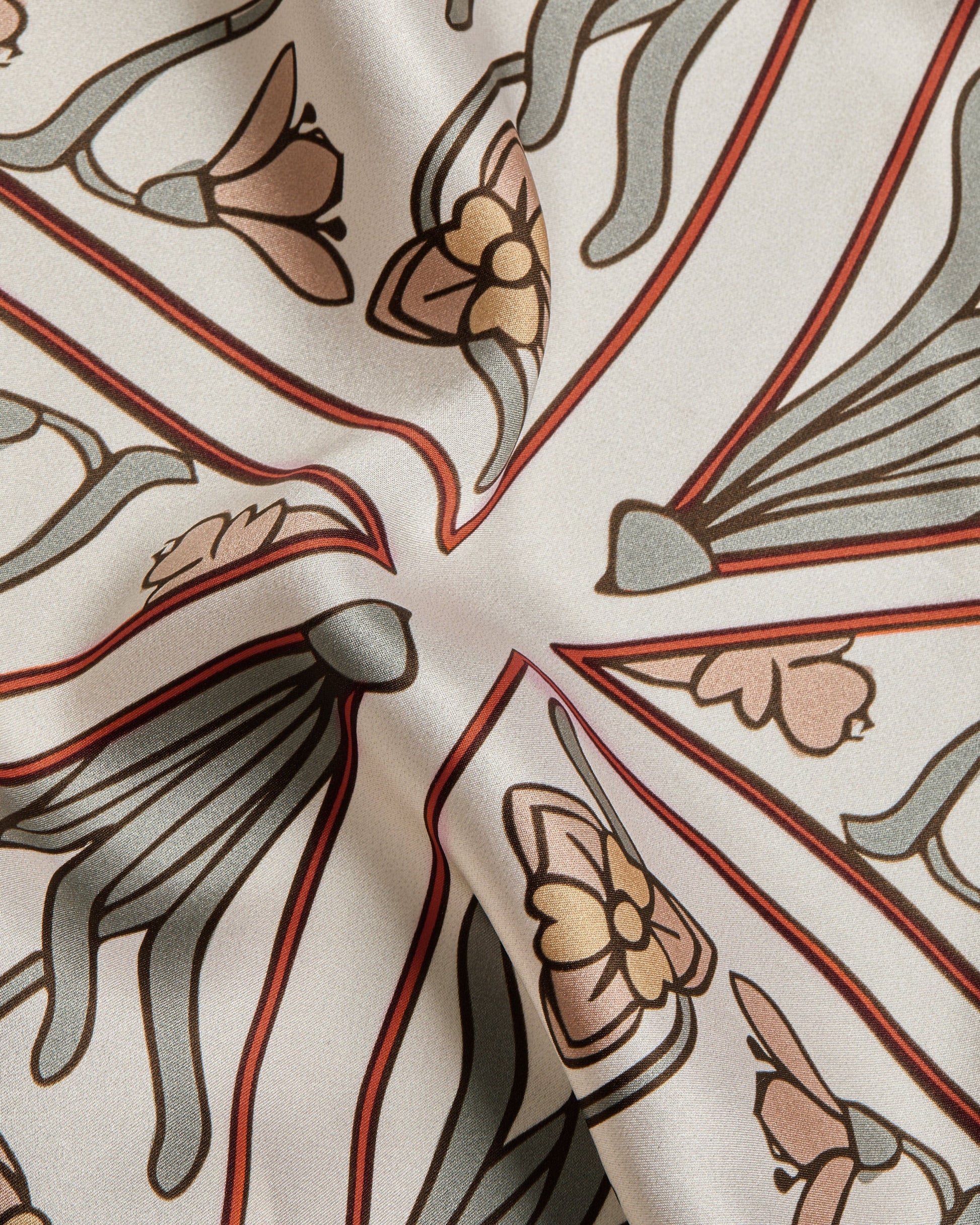 Silk Square Scarf — Geometric Print in Vanilla & Sage