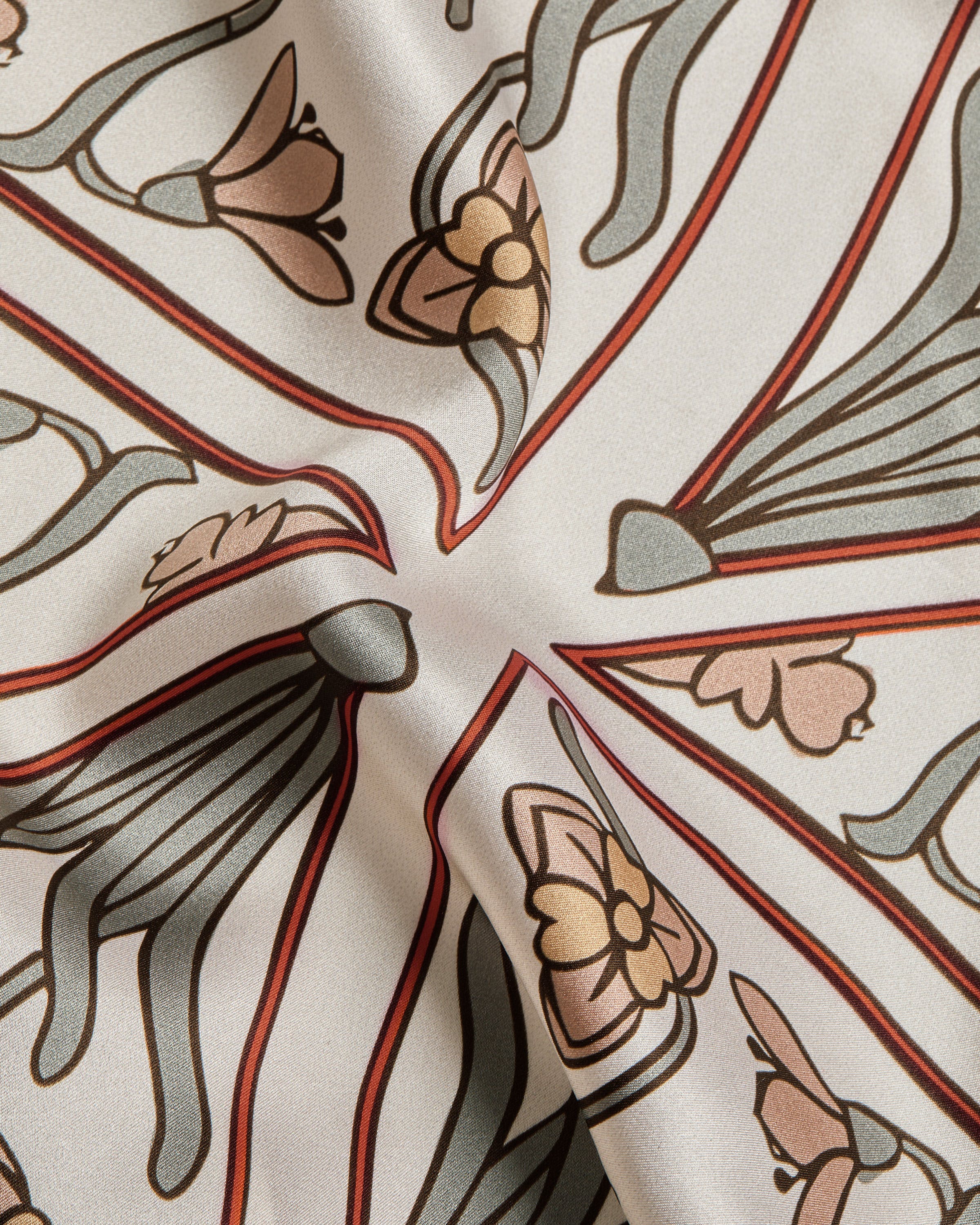 Silk Square Scarf — Geometric Print in Vanilla & Sage