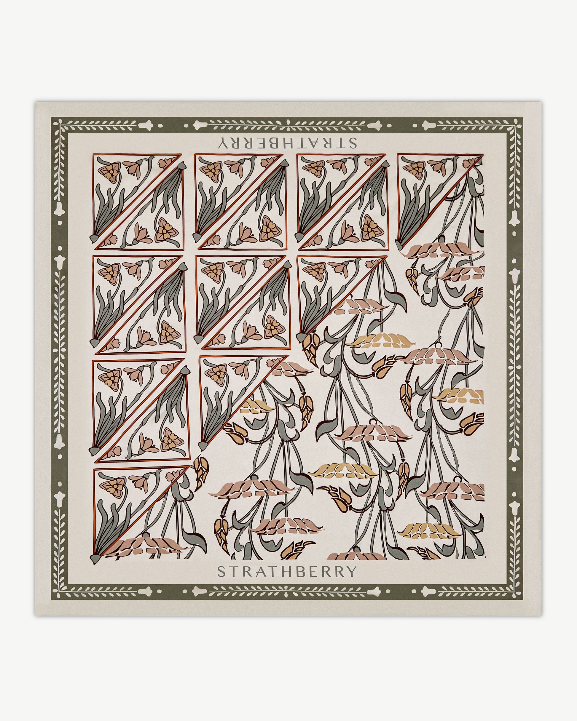 Silk Square Scarf — Geometric Print in Vanilla & Sage