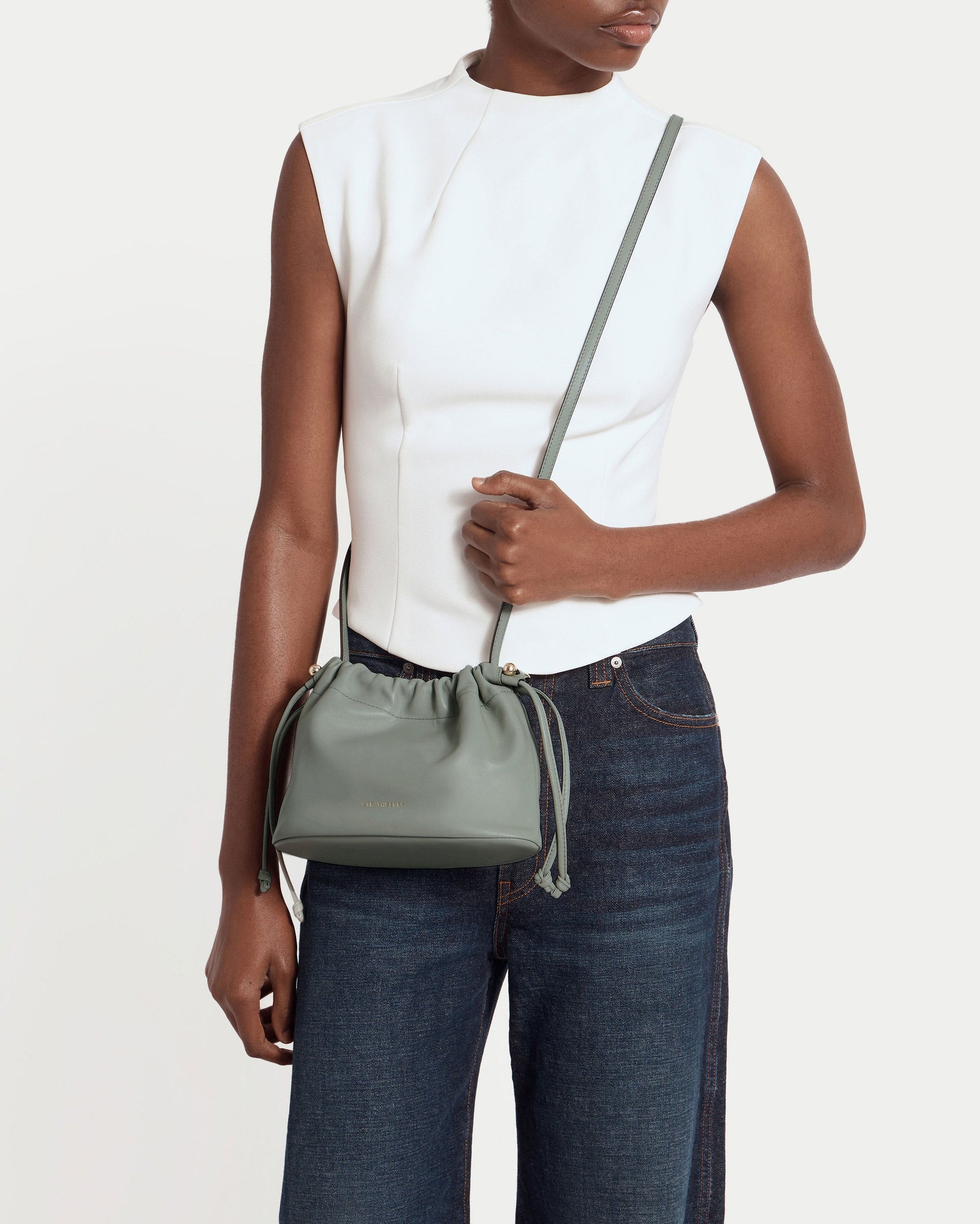 Charlotte Drawstring Bag in Library Green