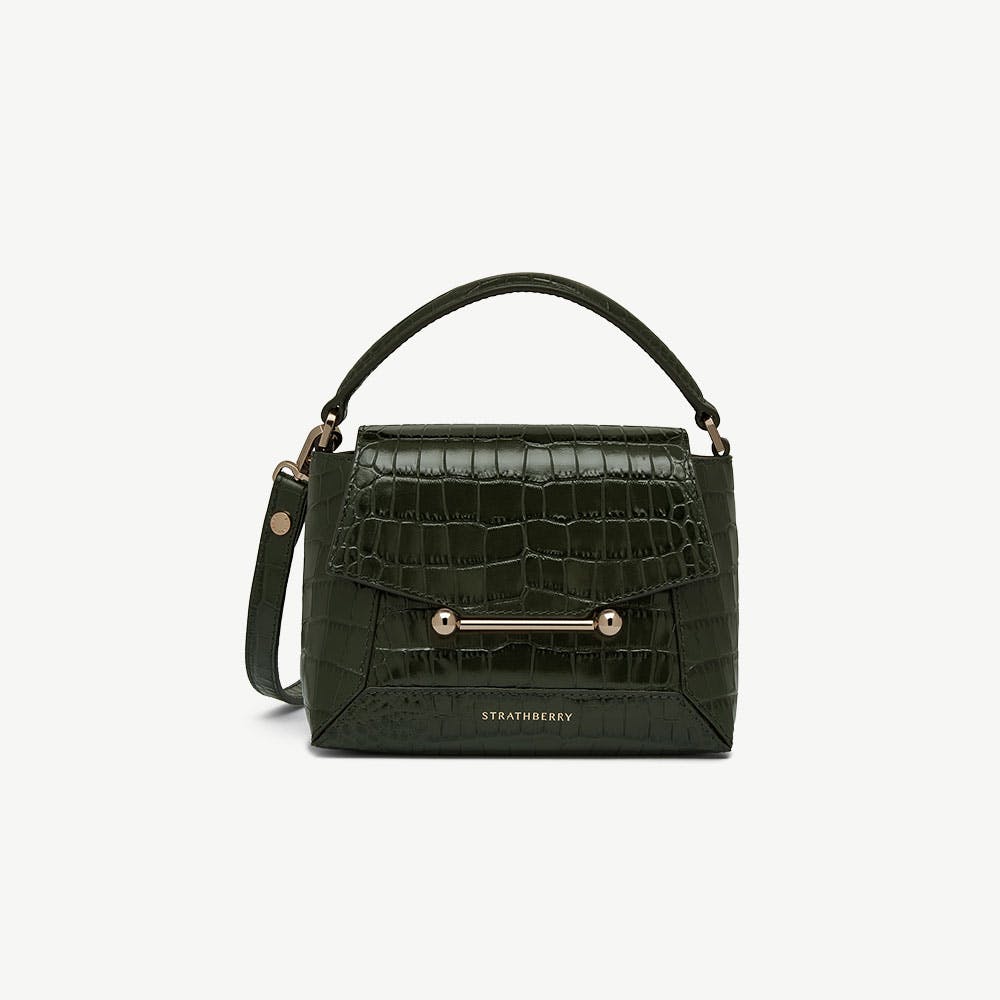 Mosaic Nano — Forest Croc-Embossed Leather