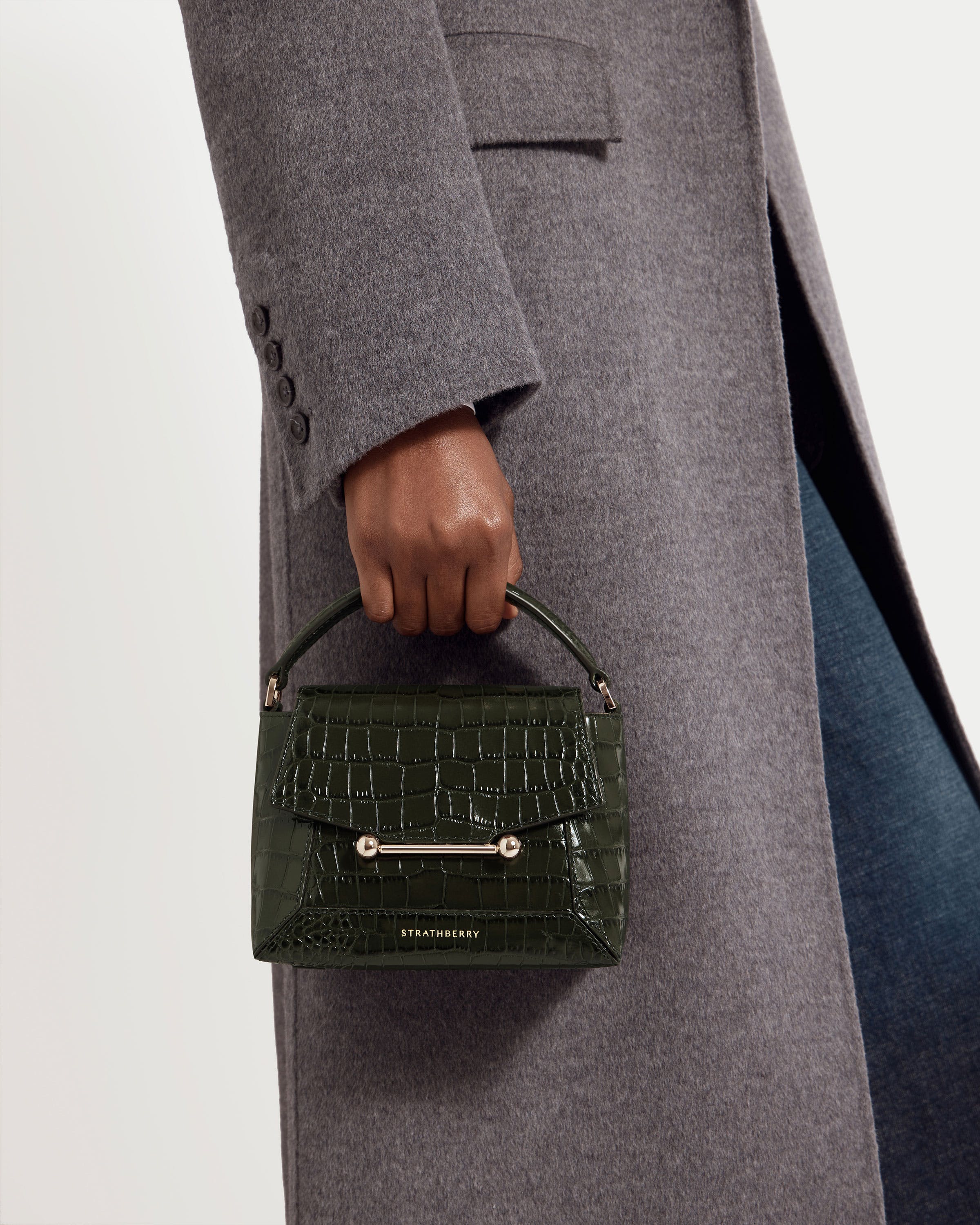 Mosaic Nano — Forest Croc-Embossed Leather