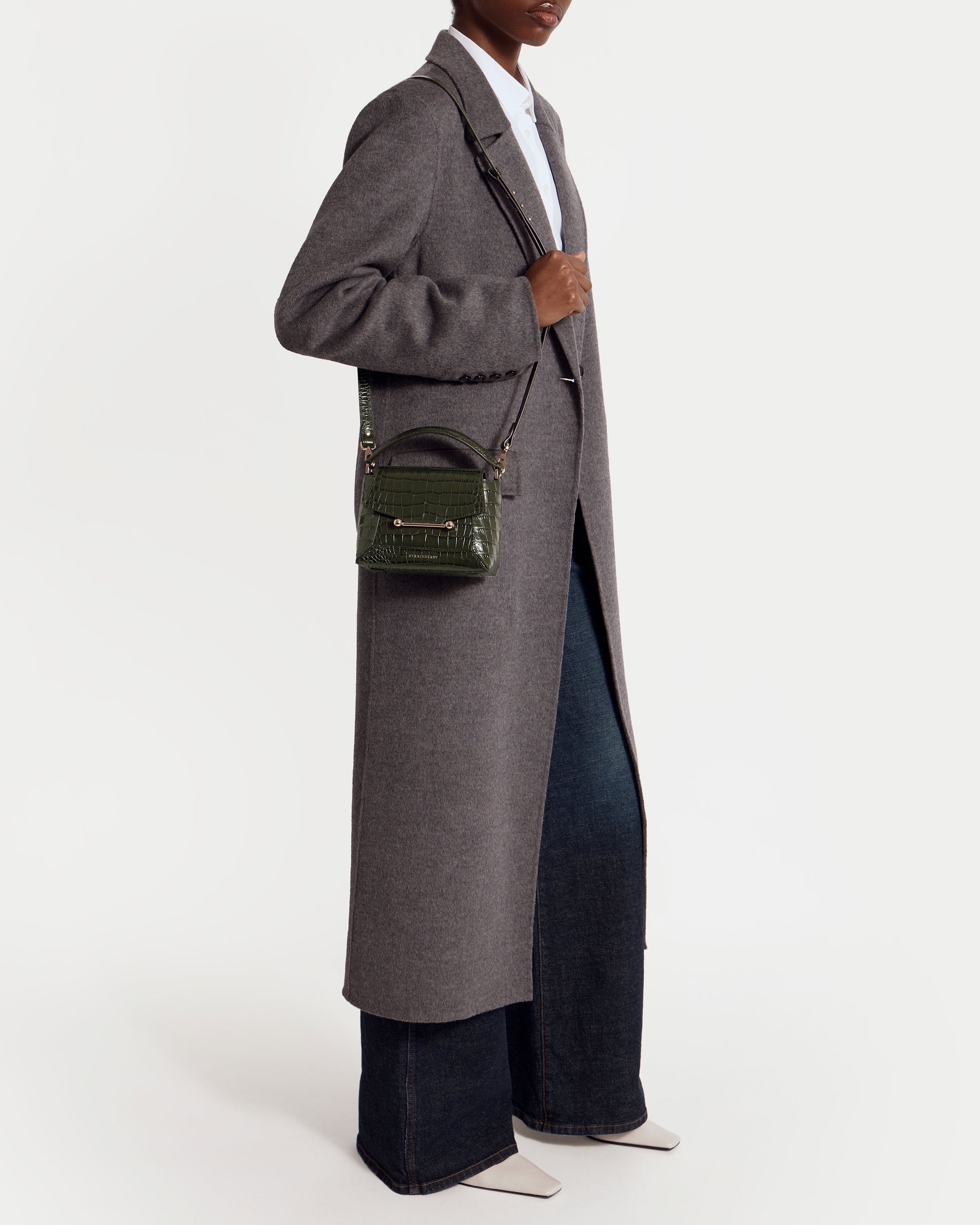 Mosaic Nano — Forest Croc-Embossed Leather