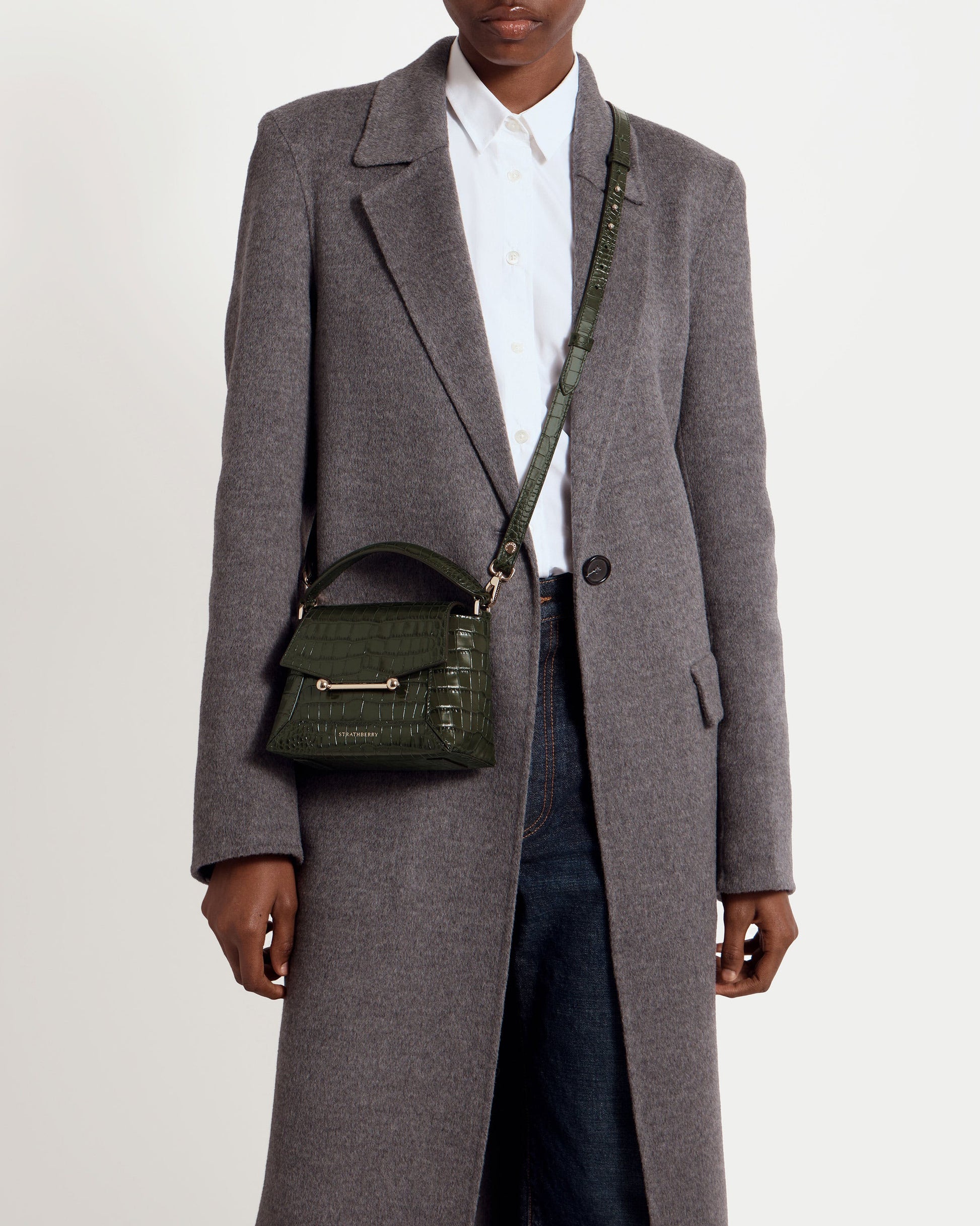 Mosaic Nano — Forest Croc-Embossed Leather