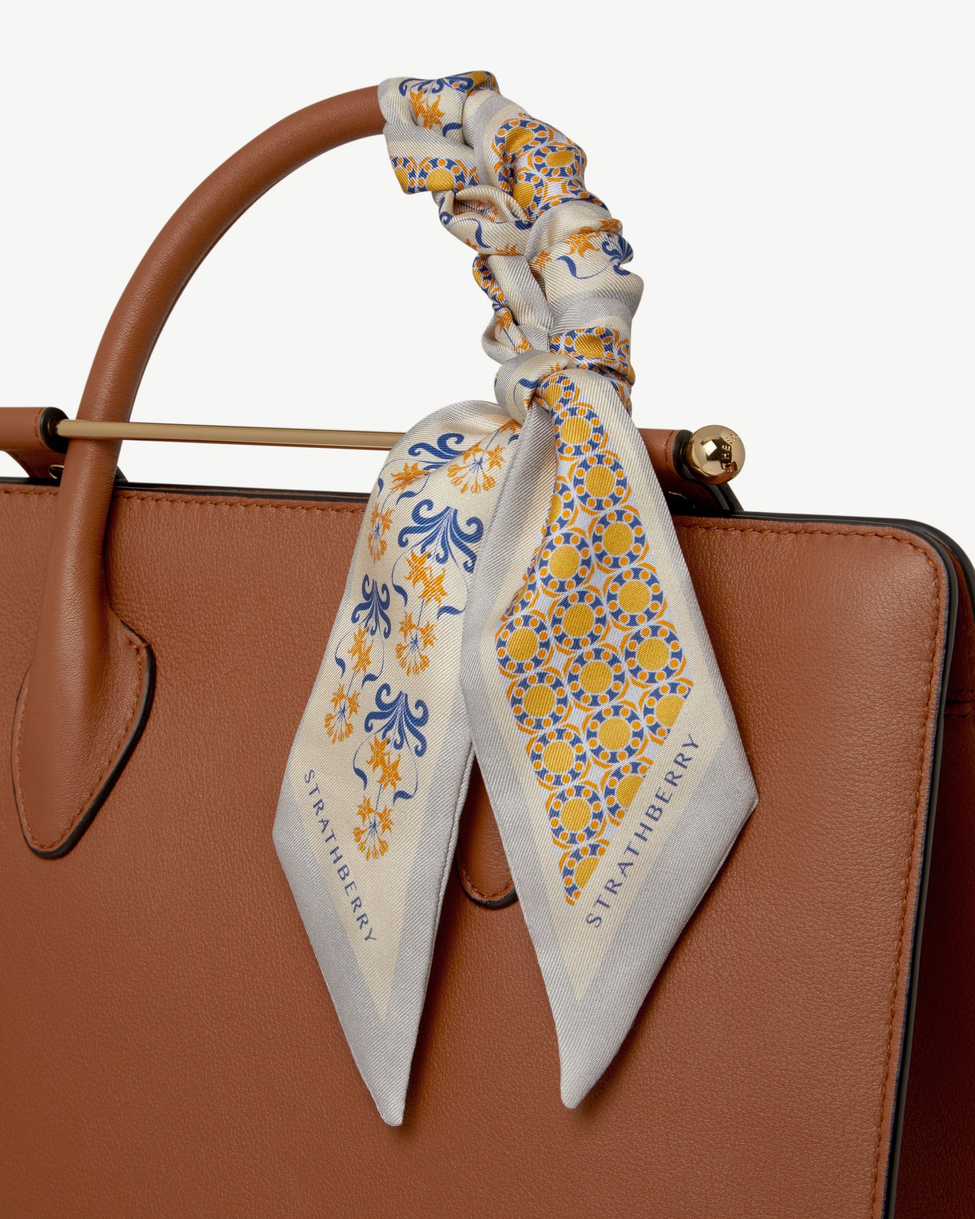 Silk Skinny Scarf — Geometric Tile in Marble Grey & Brûlée