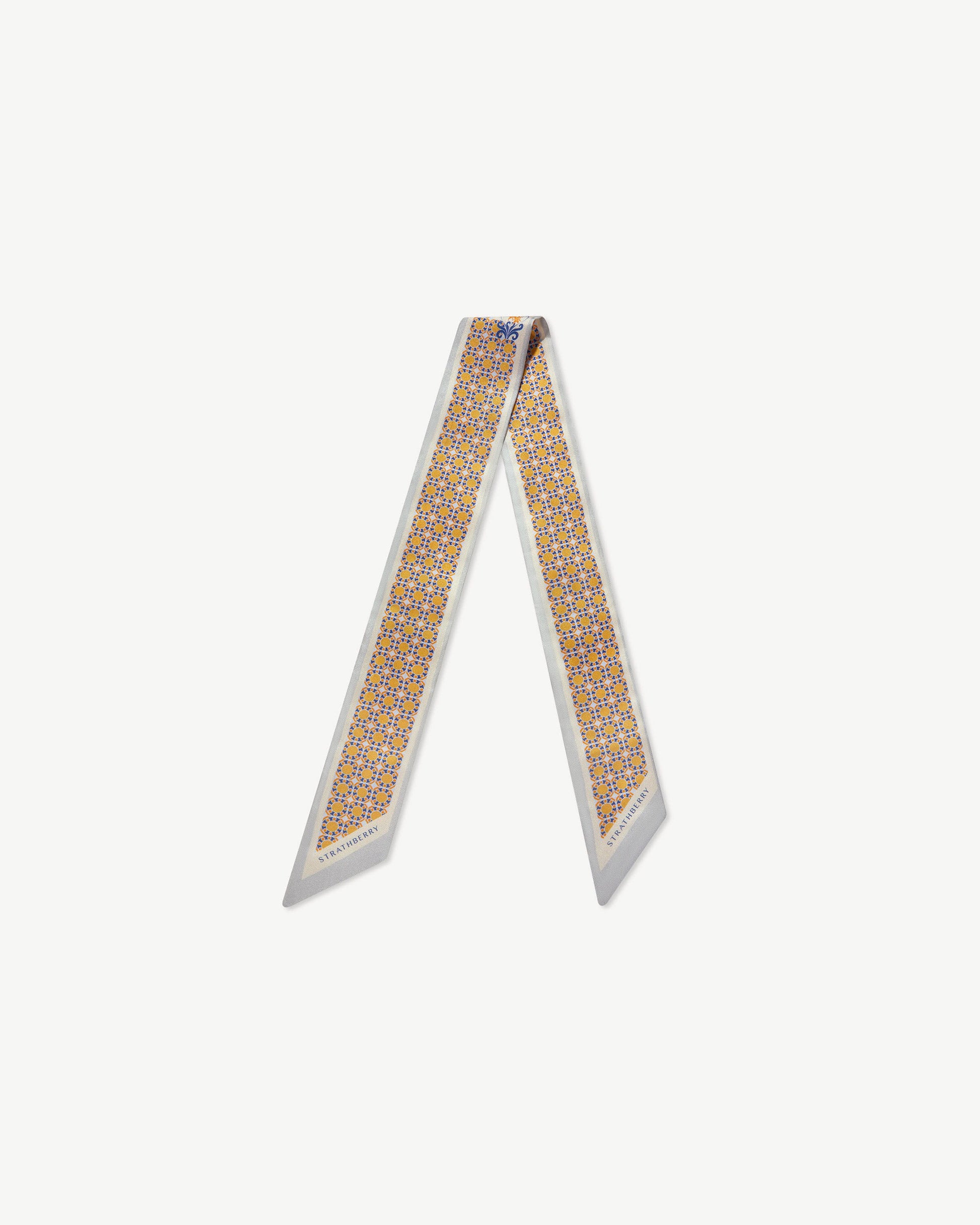 Silk Skinny Scarf — Geometric Tile in Marble Grey & Brûlée