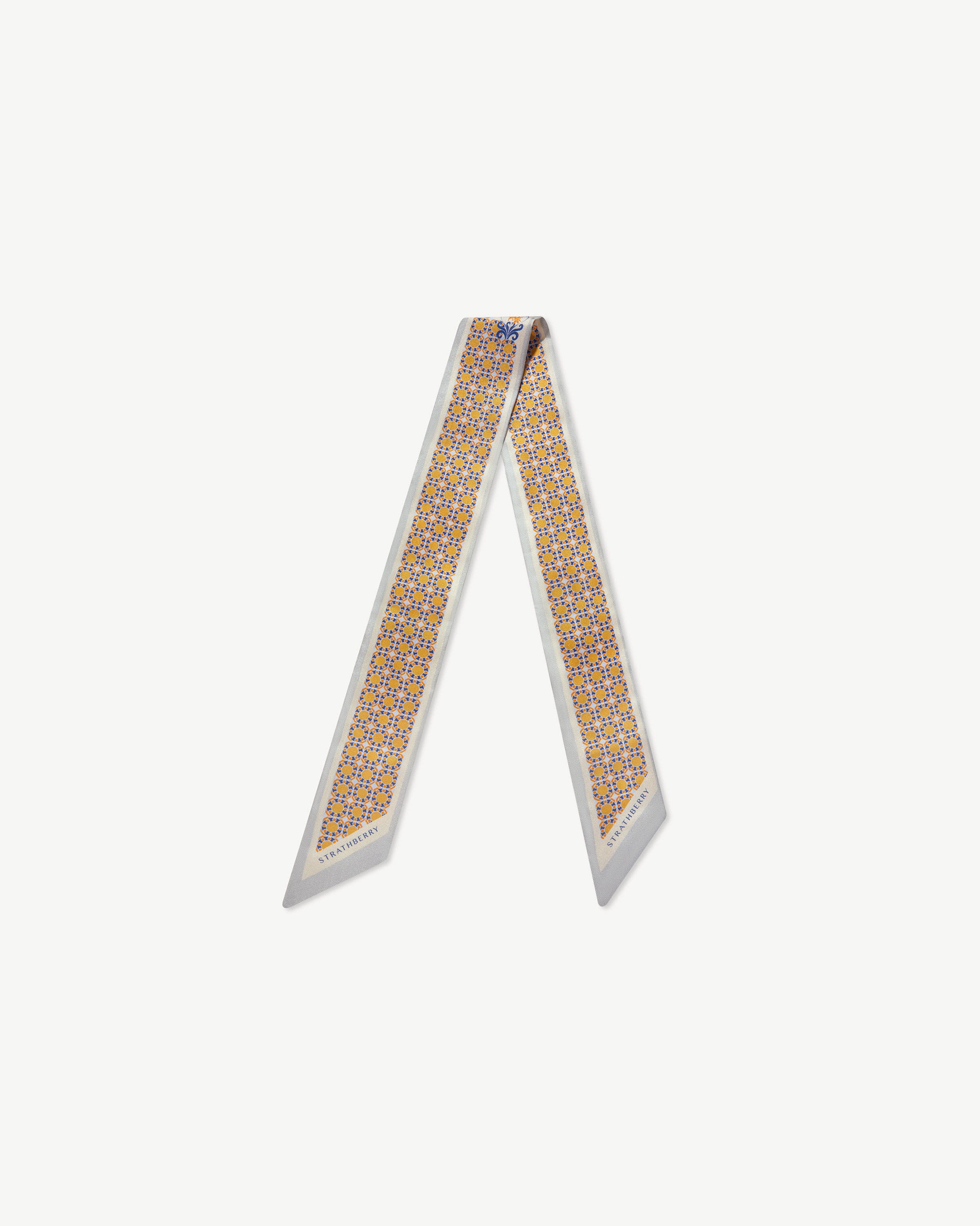 Silk Skinny Scarf — Geometric Tile in Marble Grey & Brûlée