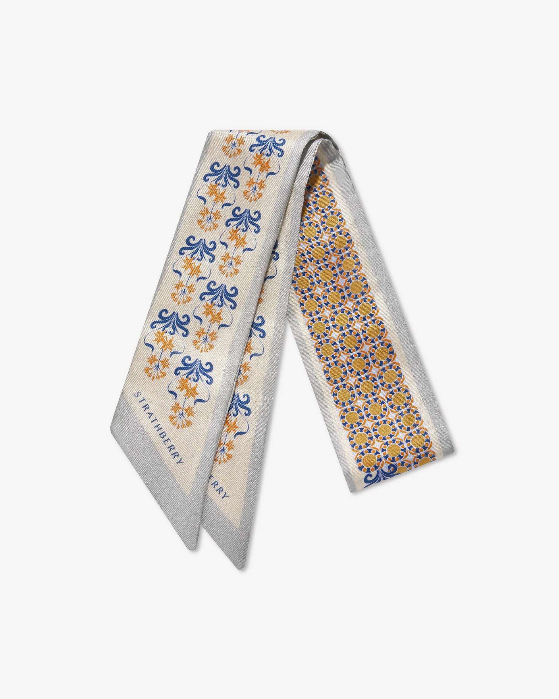 Silk Skinny Scarf — Geometric Tile in Marble Grey & Brûlée