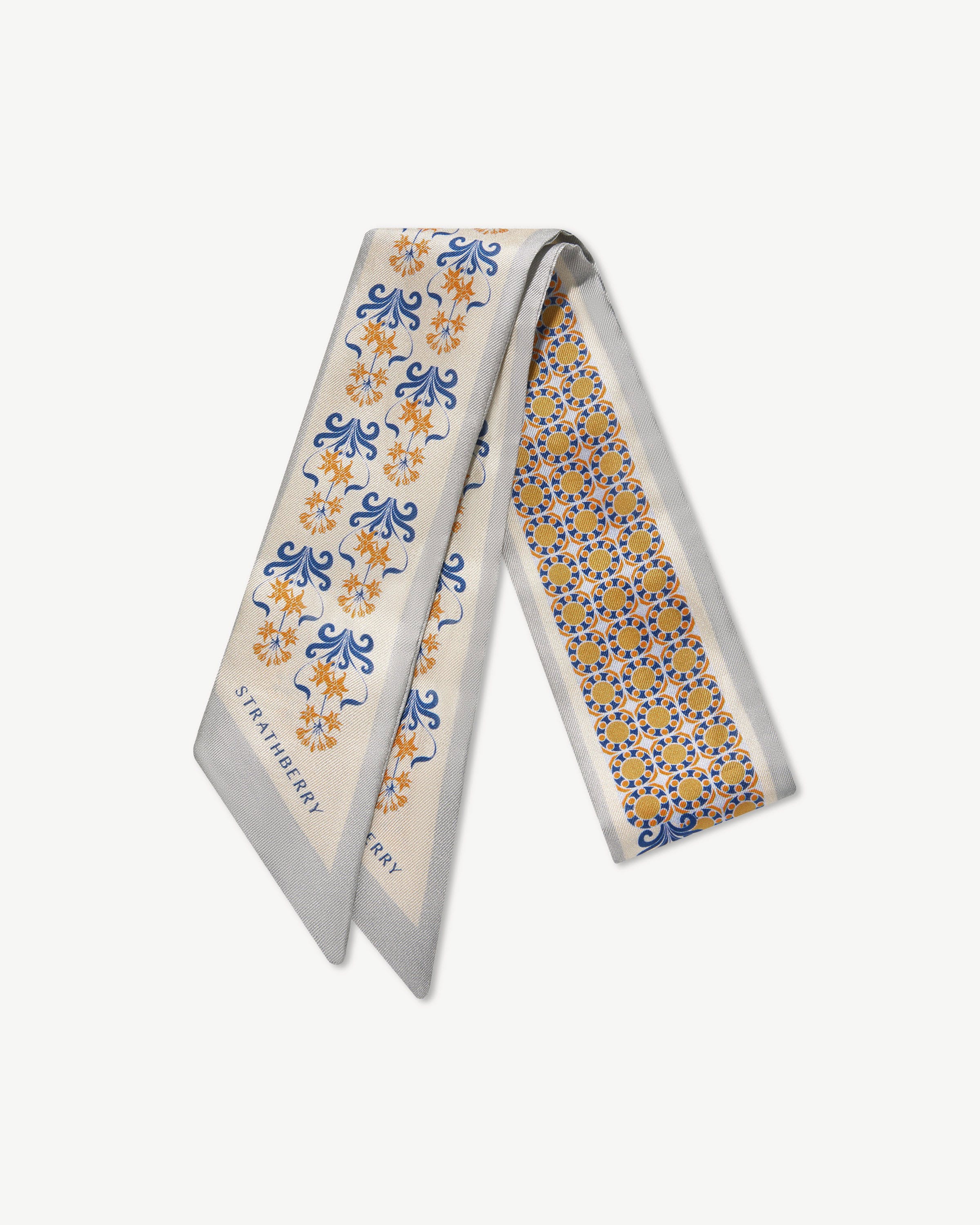 Silk Skinny Scarf — Geometric Tile in Marble Grey & Brûlée