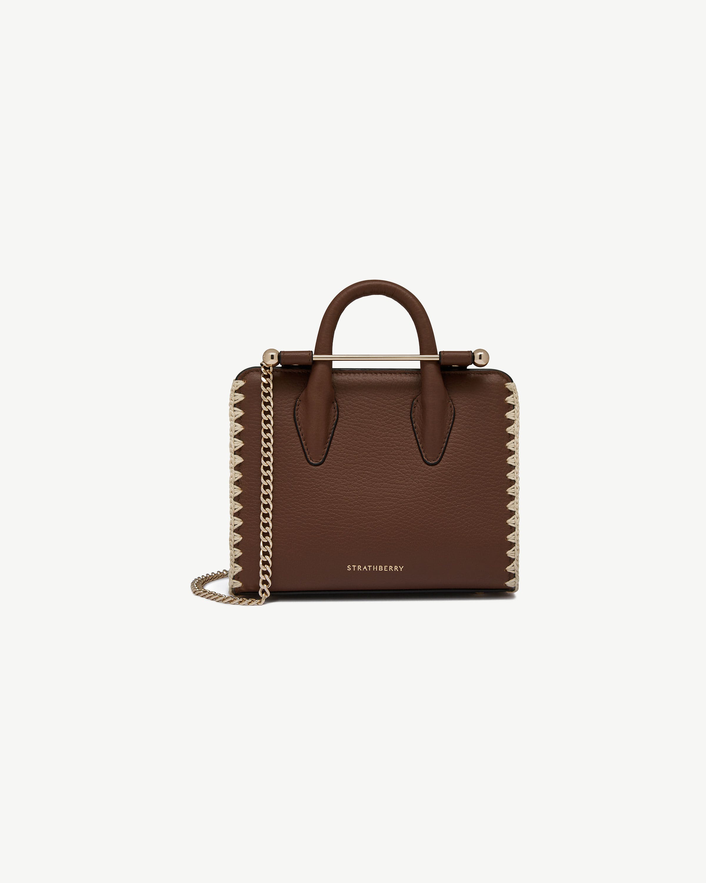 Nano Tote — Dark Tan Suede & Leather Crochet