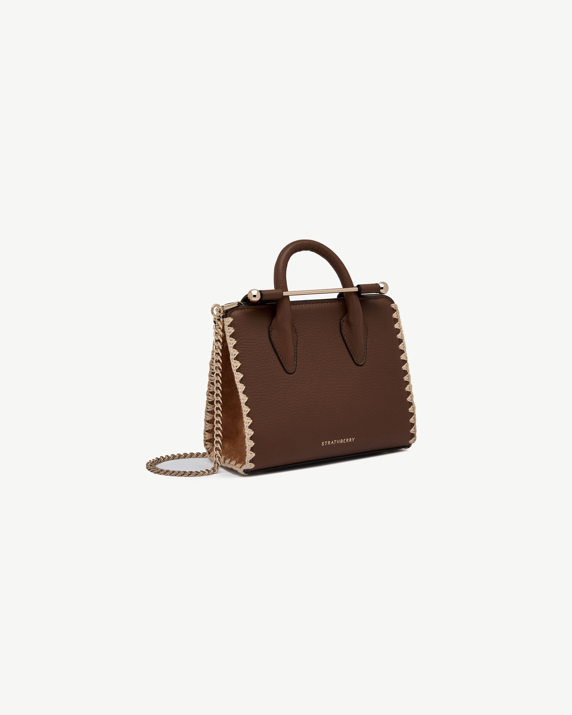 Nano Tote — Dark Tan Suede & Leather Crochet