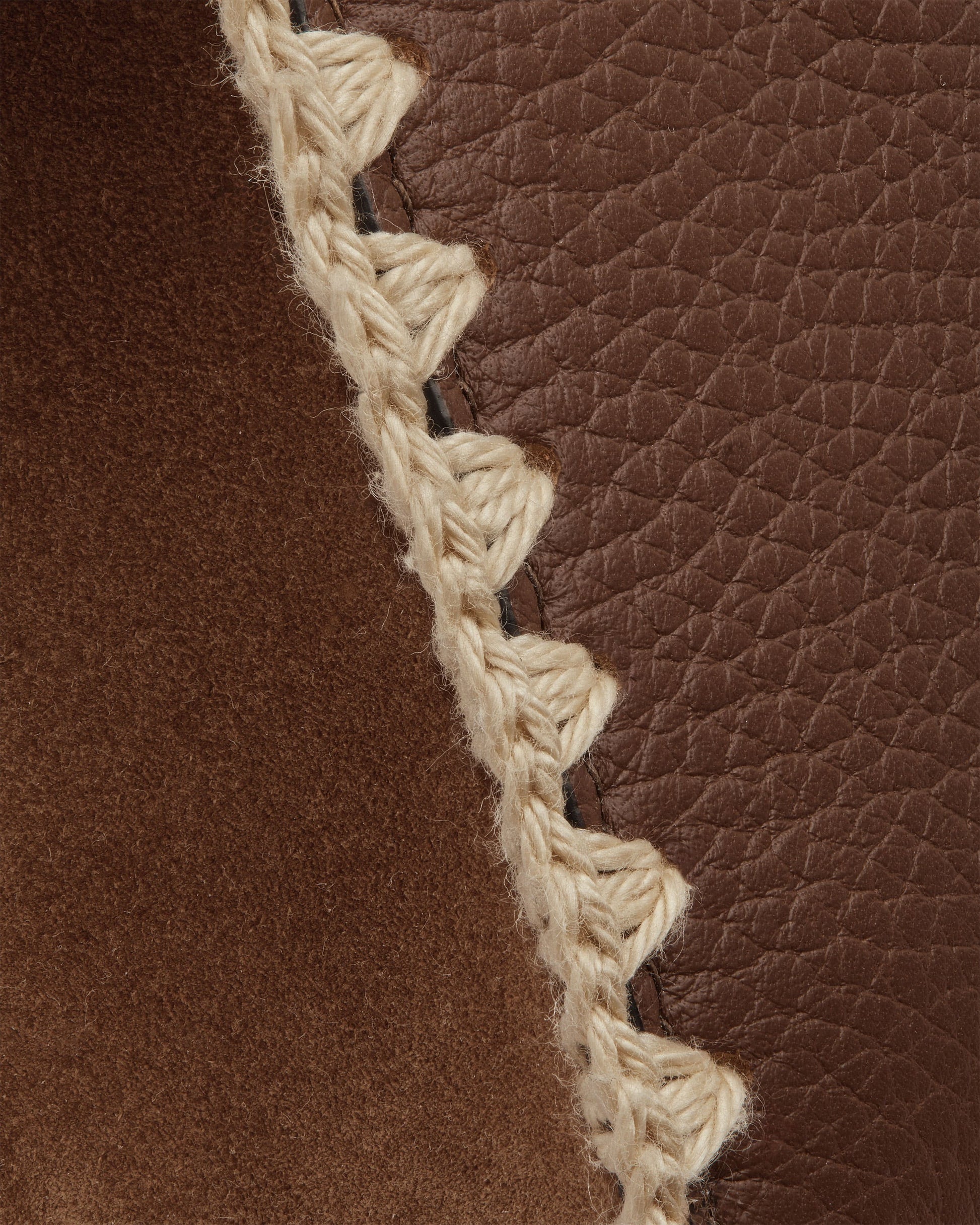 Nano Tote — Dark Tan Suede & Leather Crochet