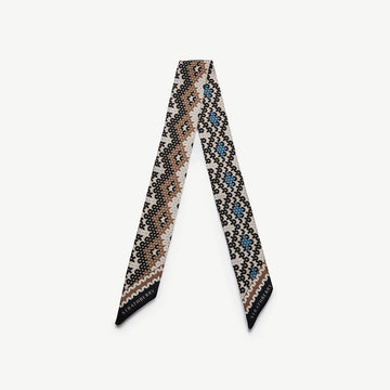 Silk Skinny Scarf — Chestnut & Blue Fair Isle