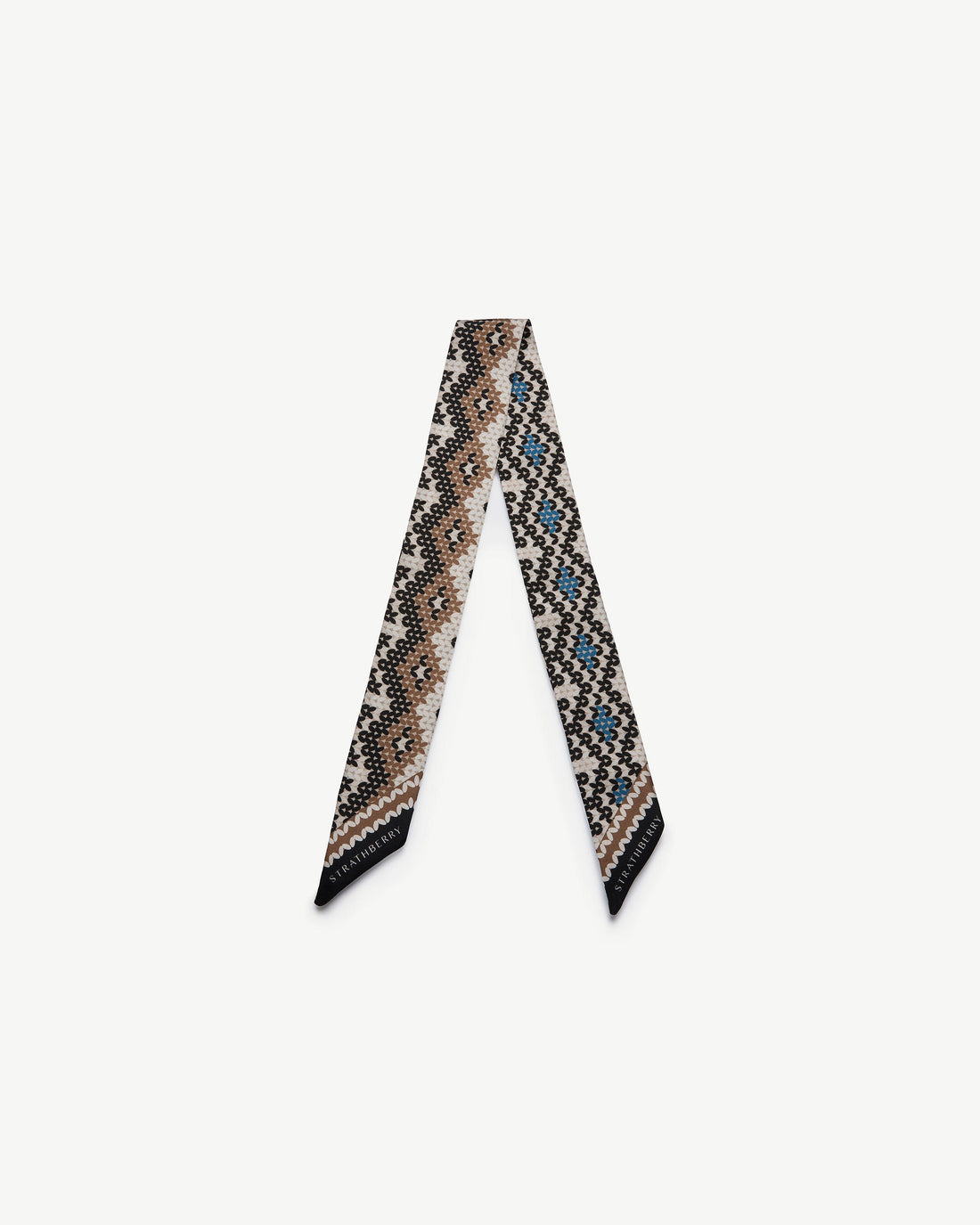 Silk Skinny Scarf — Chestnut & Blue Fair Isle