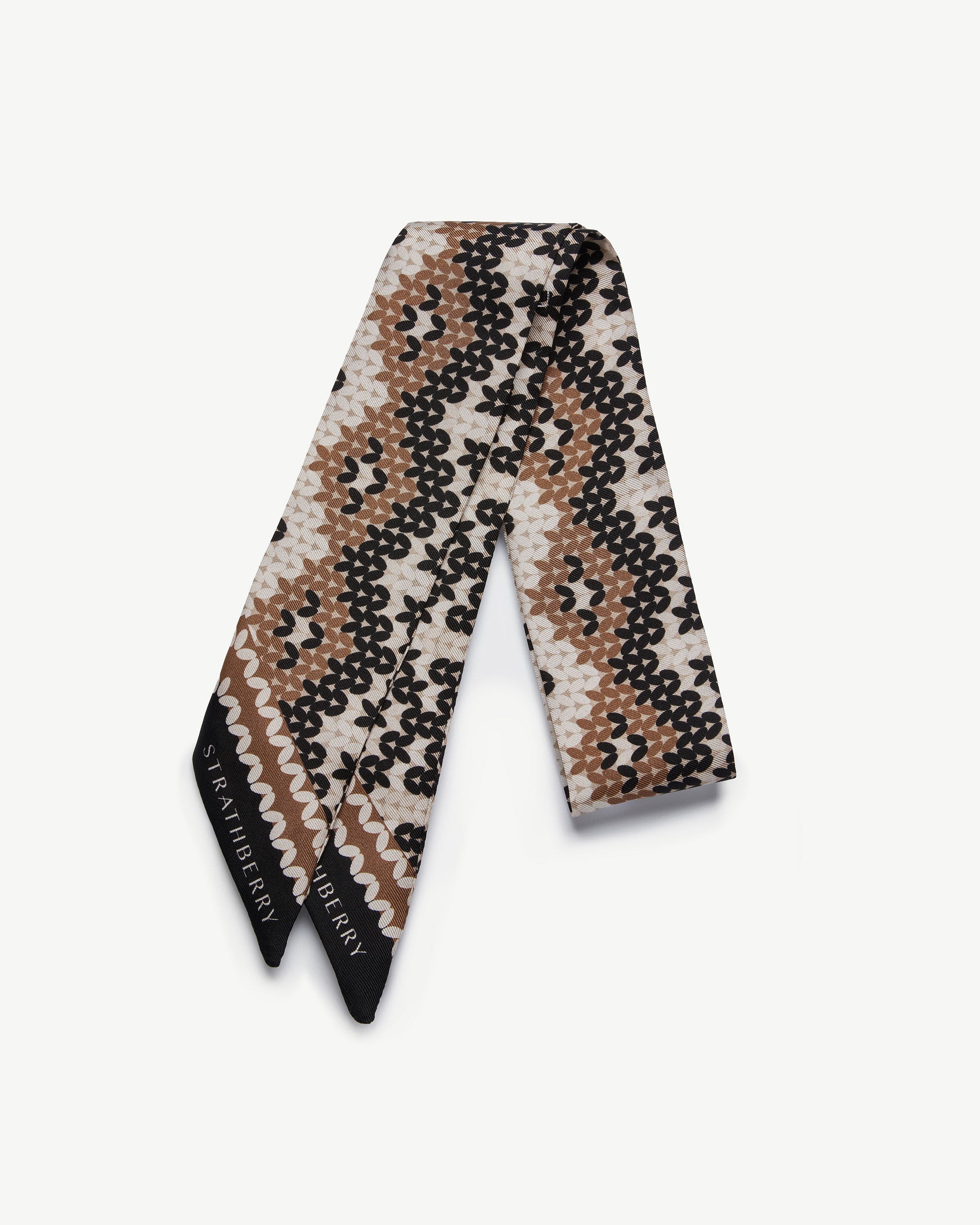 Silk Skinny Scarf — Chestnut & Blue Fair Isle