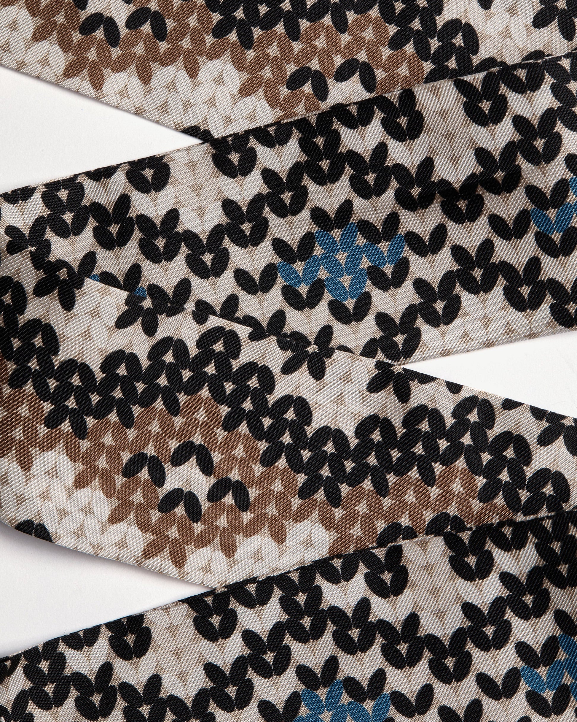 Silk Skinny Scarf — Chestnut & Blue Fair Isle
