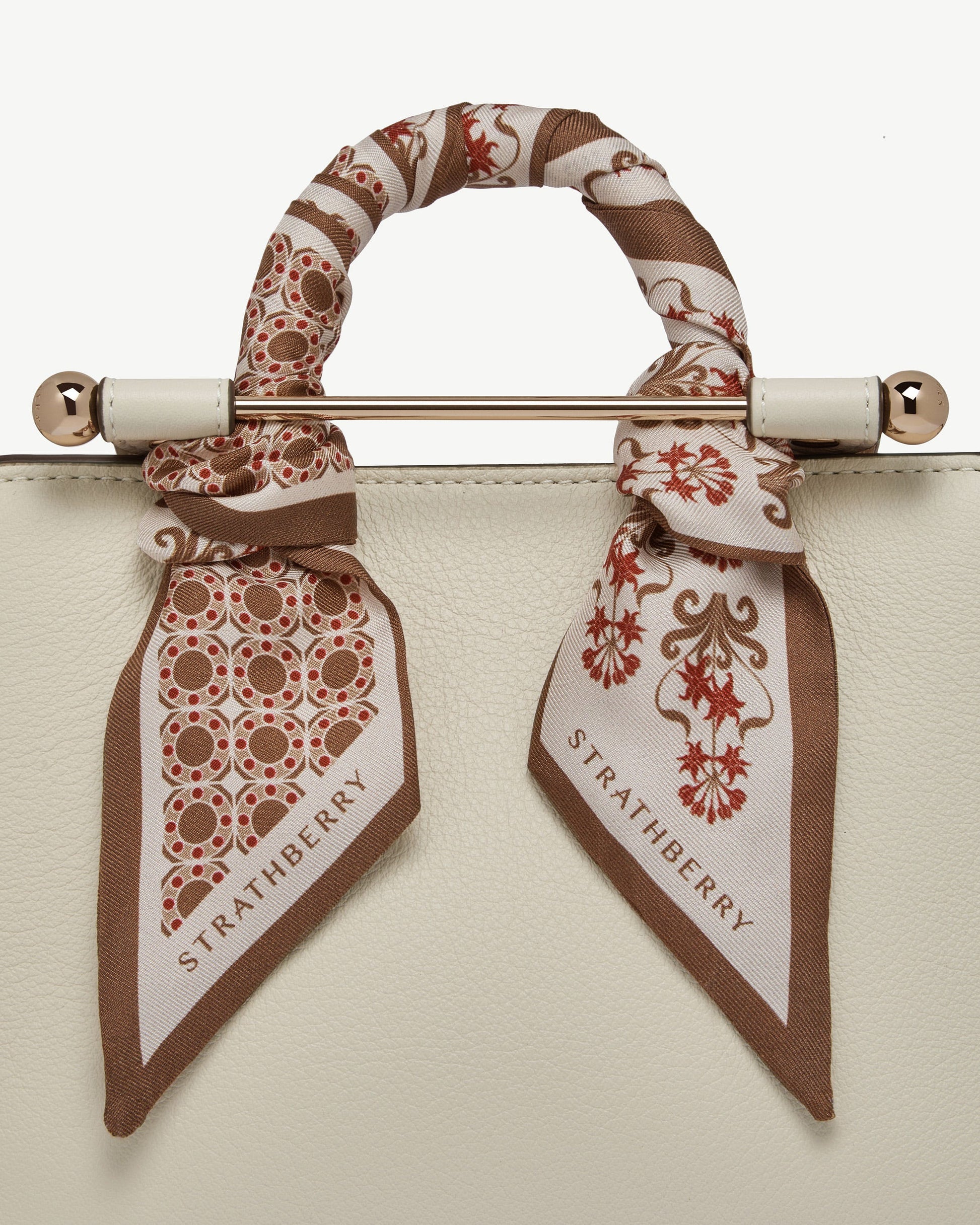 Silk Skinny Scarf — Tan Geometric Print