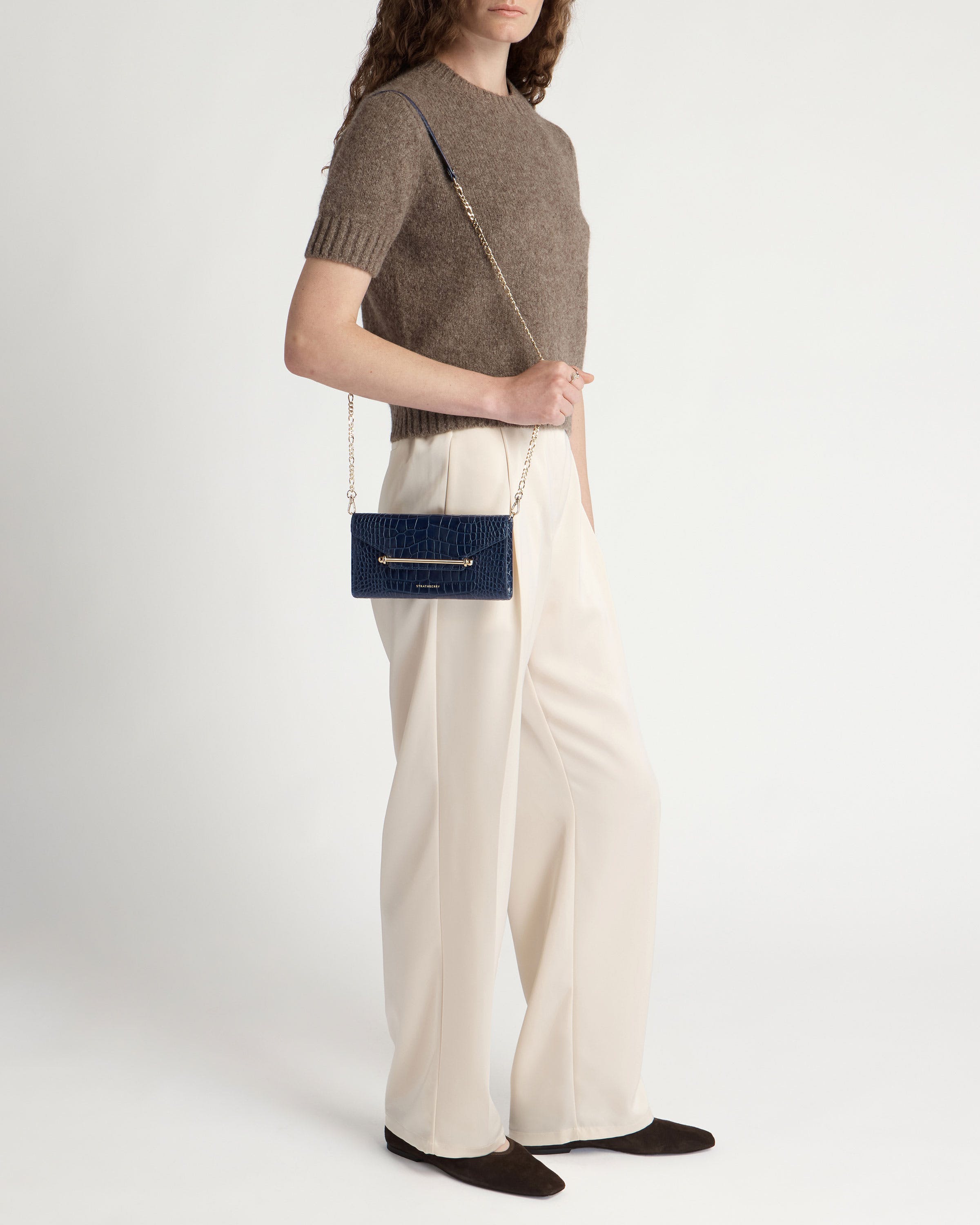 Multrees Chain Wallet — Navy Croc-Embossed Leather