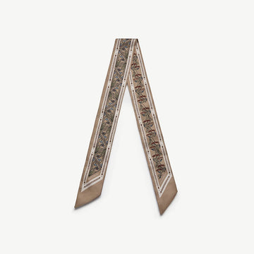 Silk Skinny Scarf — Geometric Print in Caramel