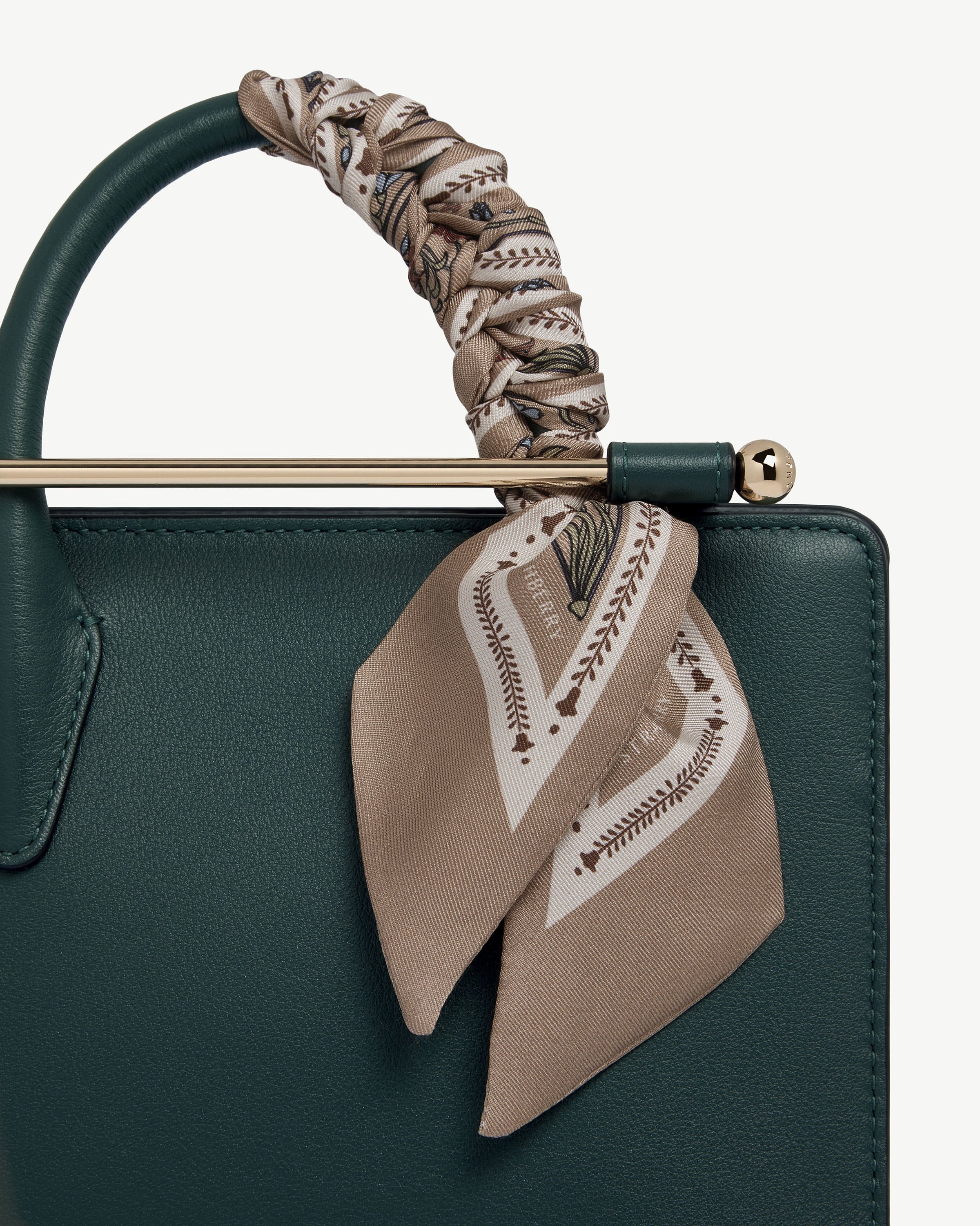 Silk Skinny Scarf — Geometric Print in Caramel