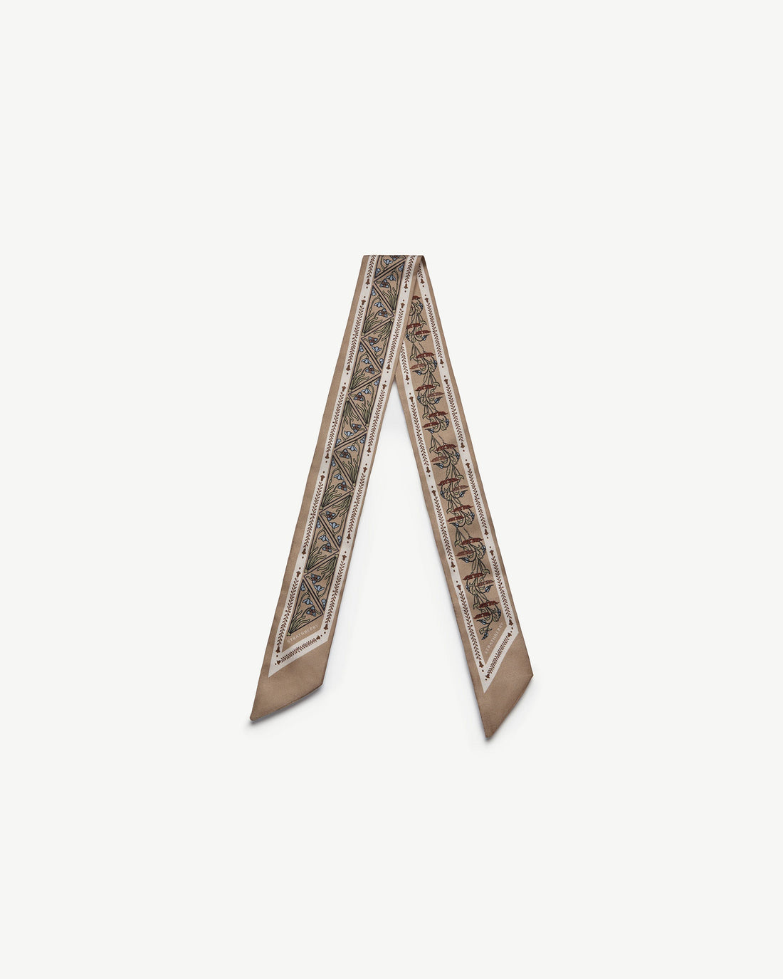 Silk Skinny Scarf — Geometric Print in Caramel