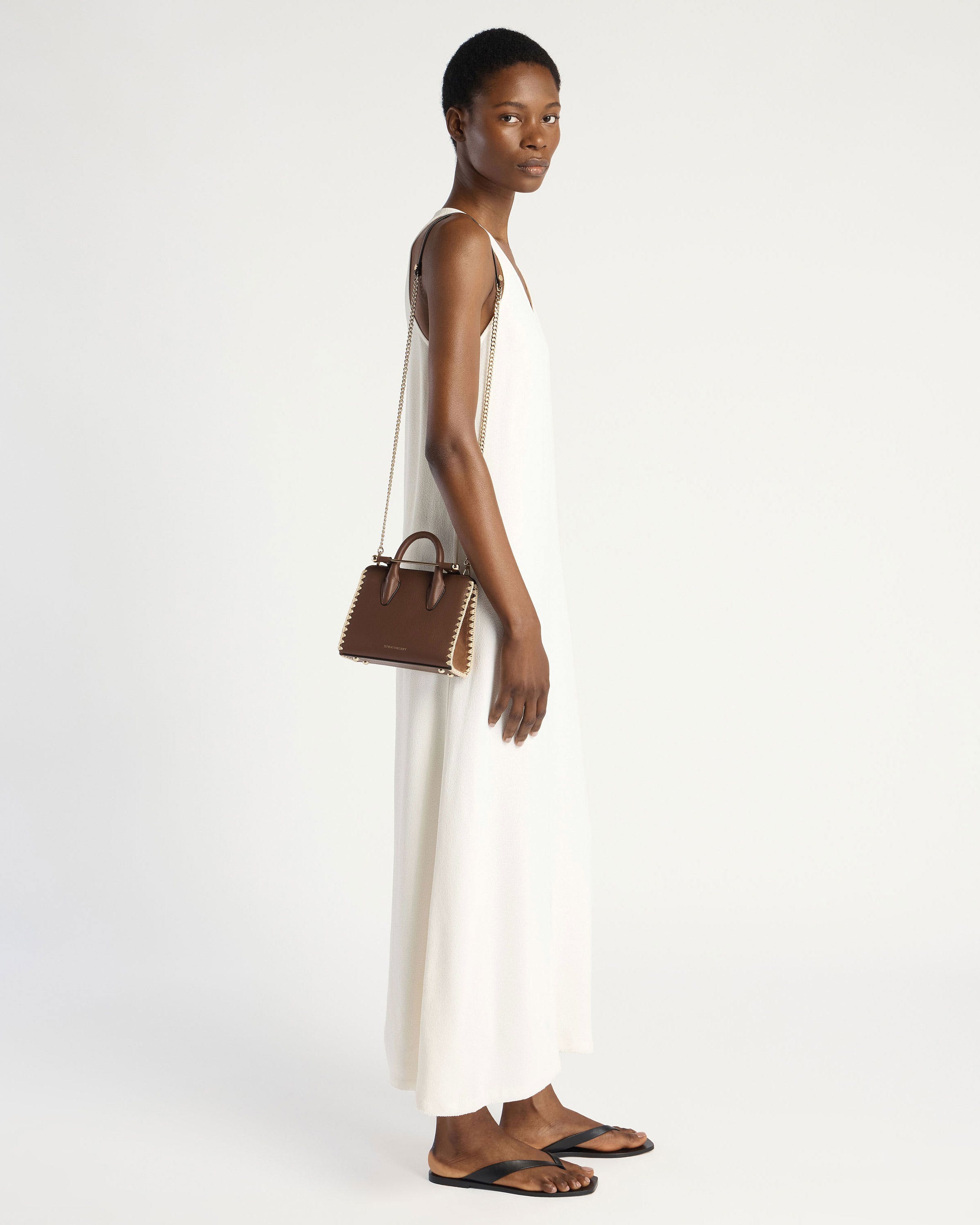 Nano Tote — Dark Tan Suede & Leather Crochet