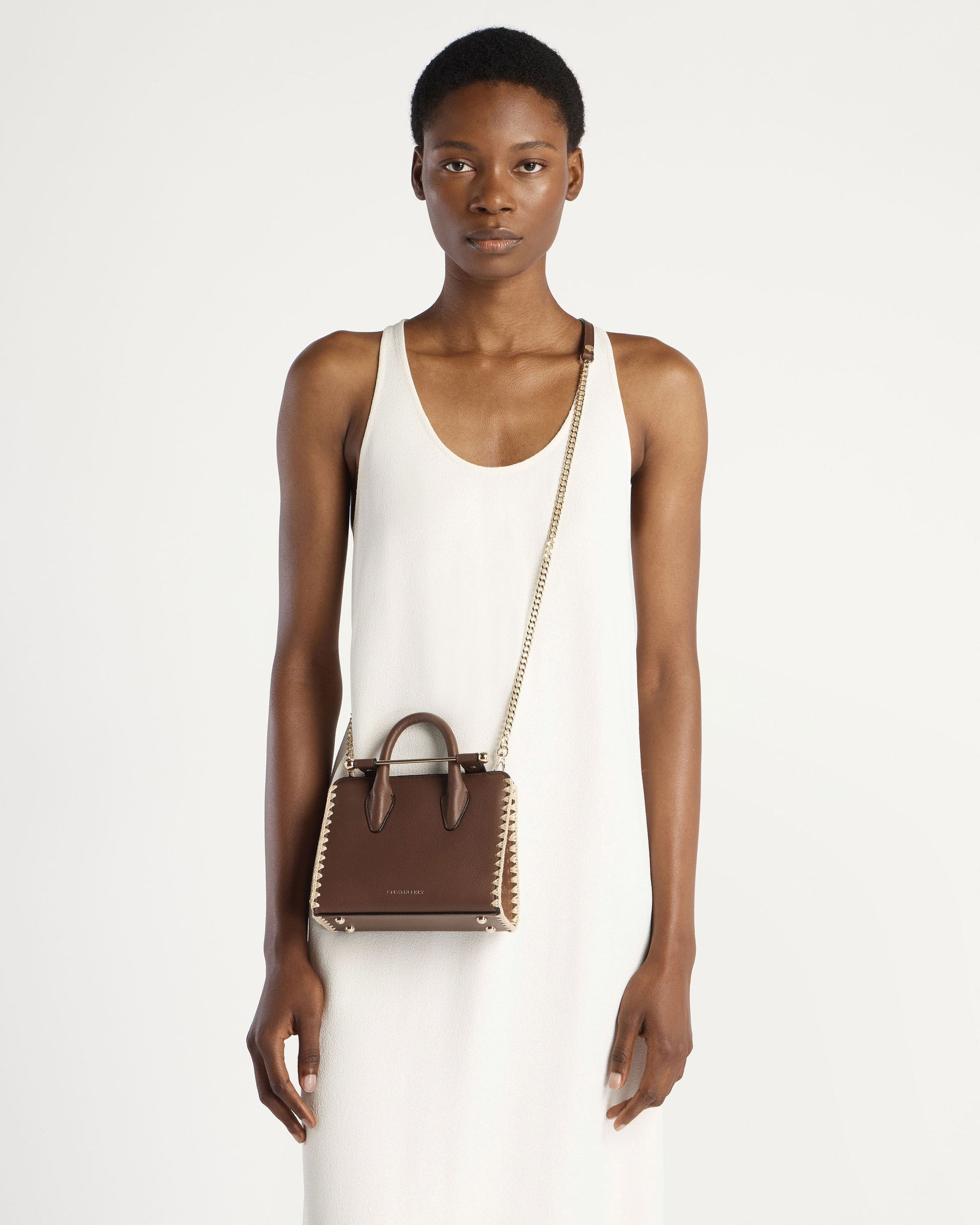 Nano Tote — Dark Tan Suede & Leather Crochet