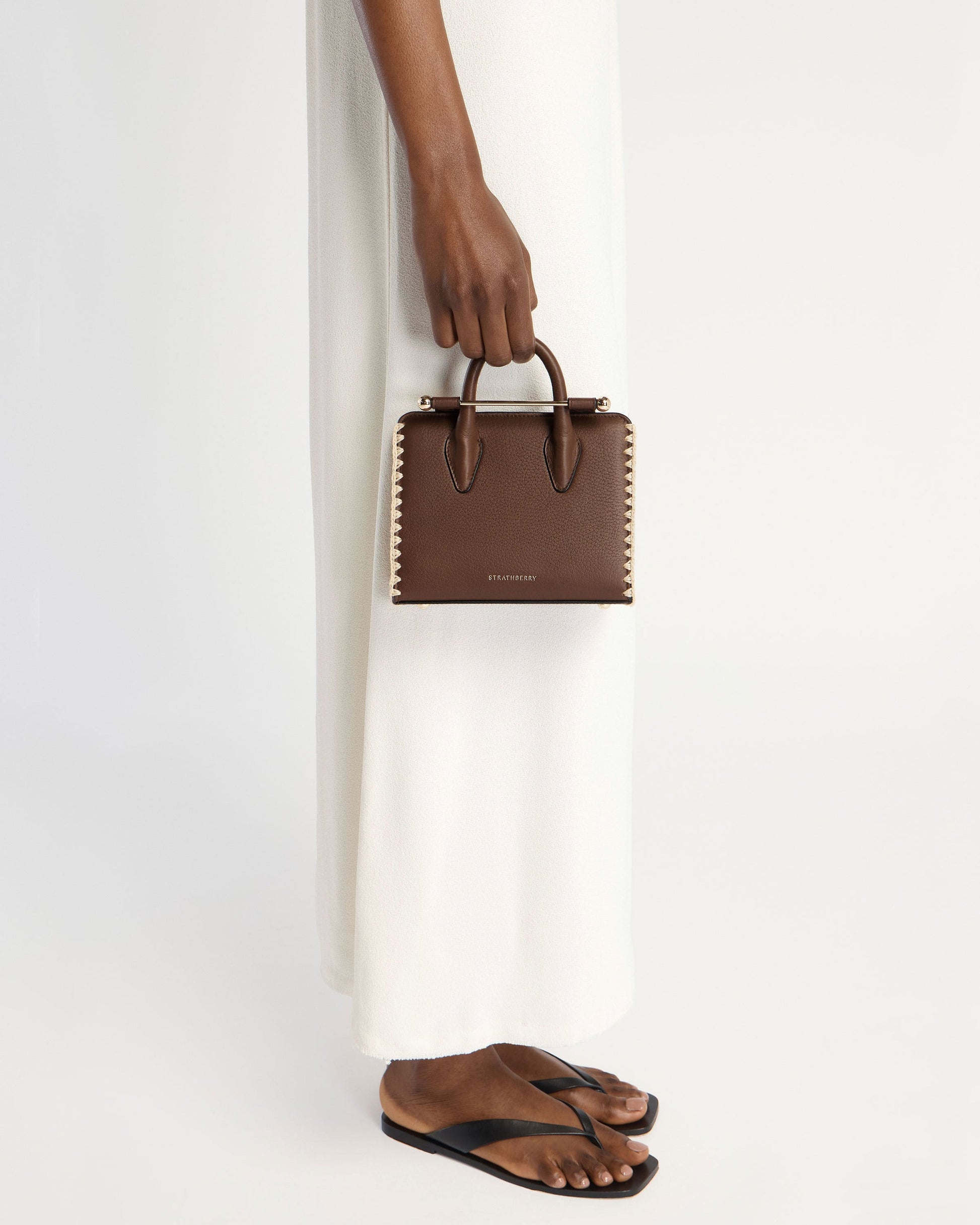 Nano Tote — Dark Tan Suede & Leather Crochet