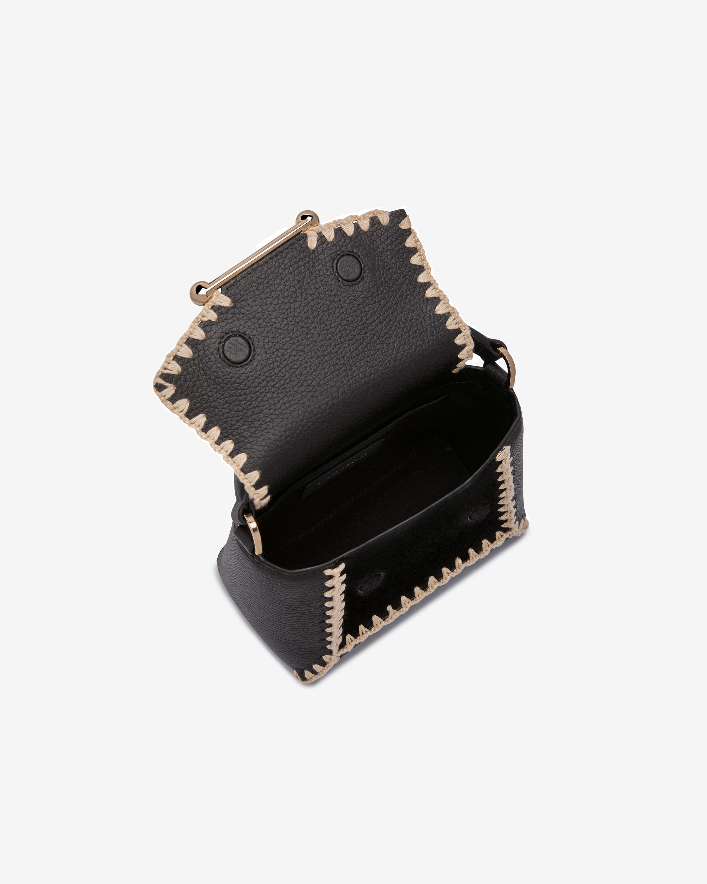 Mosaic Nano — Black Suede & Leather Crochet