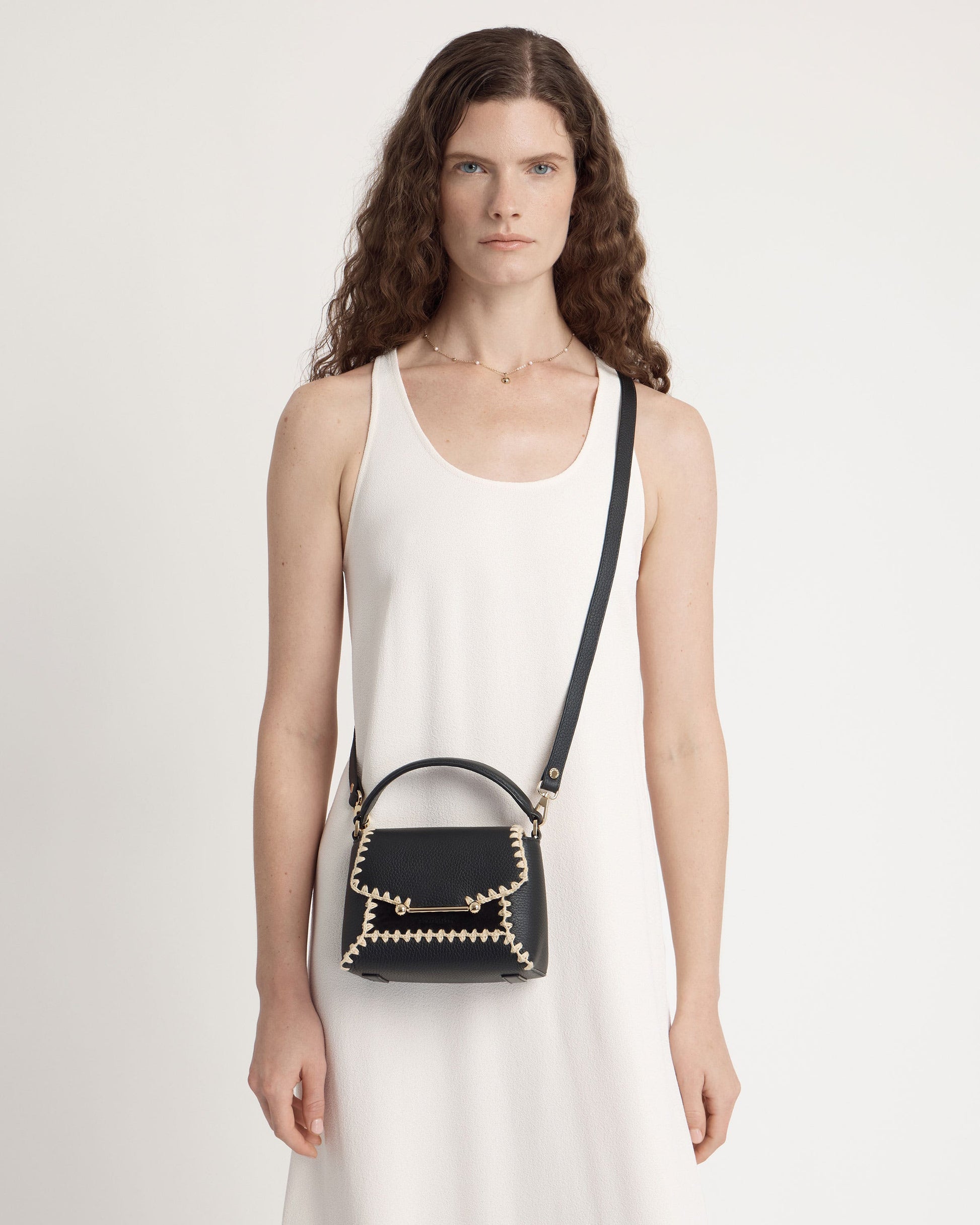 Mosaic Nano — Black Suede & Leather Crochet